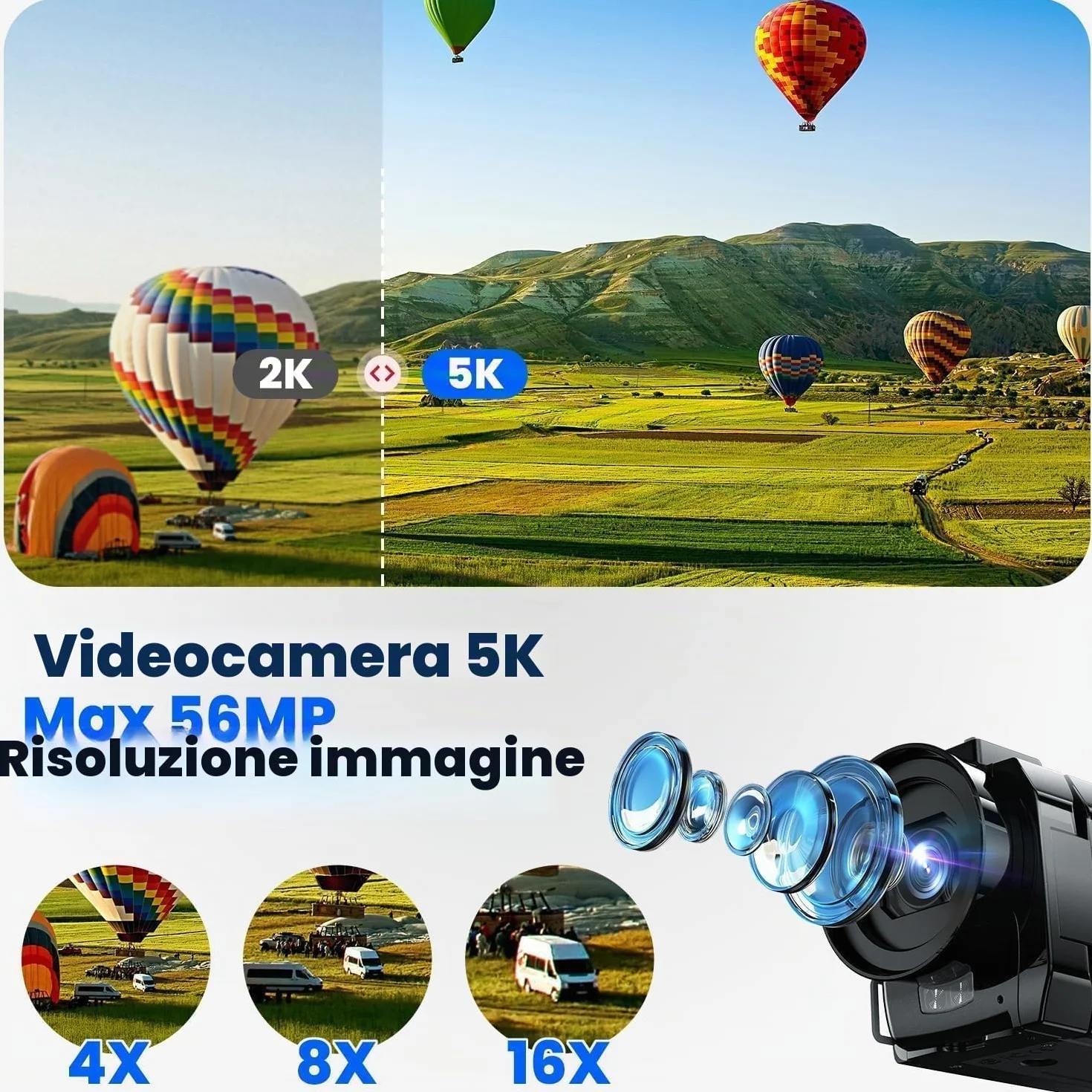 Videocamera Camcorder 5K WiFi 56MP Doppio Lente 16X IR Night Vision Video Camera 3.0" Touchscreen Vlogging Camera per YouTube con 2 Batterie,Scheda 64GB,Telecomando,microfono