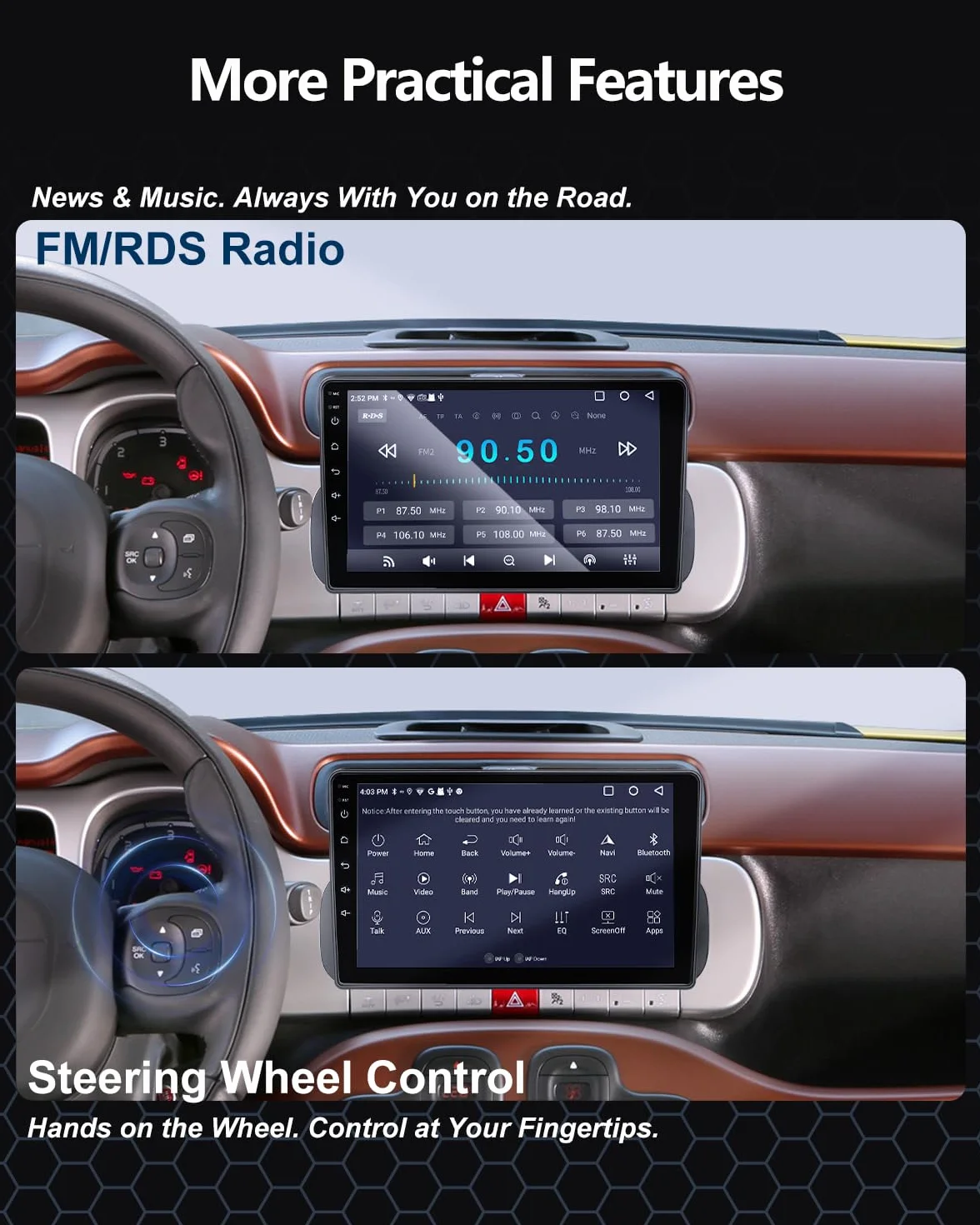Autoradio 9 Pollici per Fiat Panda 319 (2013-2020) con Android Auto e CarPlay Wireless, RDS Car Radio Bluetooth Android Stereo con Telecamera Retromarcia/Mic/CANbus/WiFi/App Store 2G+32G