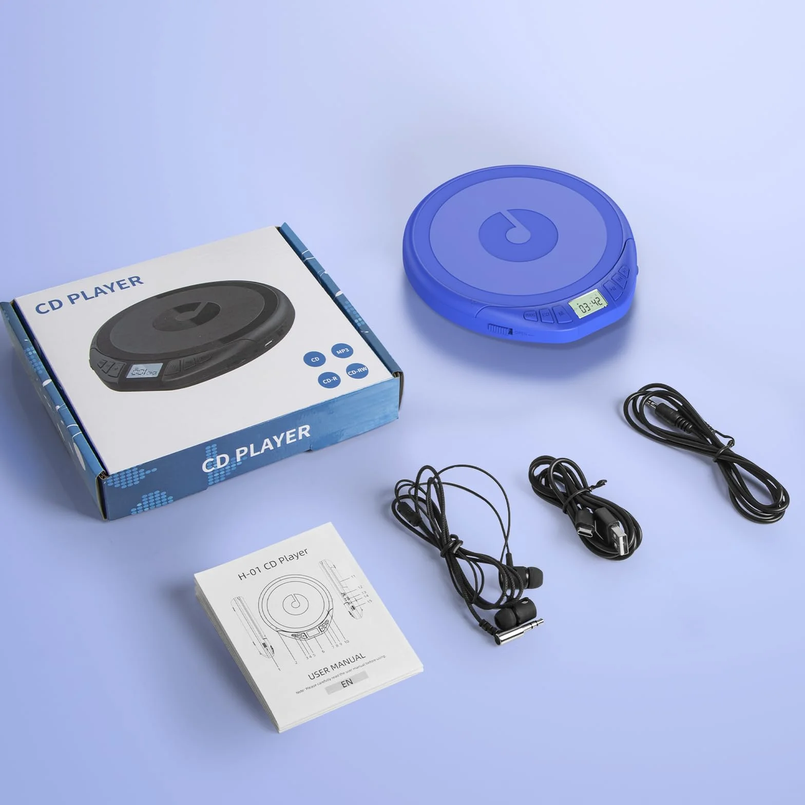 Gueray Lettore CD portatile Dsicman: con auricolari per auto con anti-skip antiurto con display LCD Supporto funzione di ripetizione memoria PROG (blu)