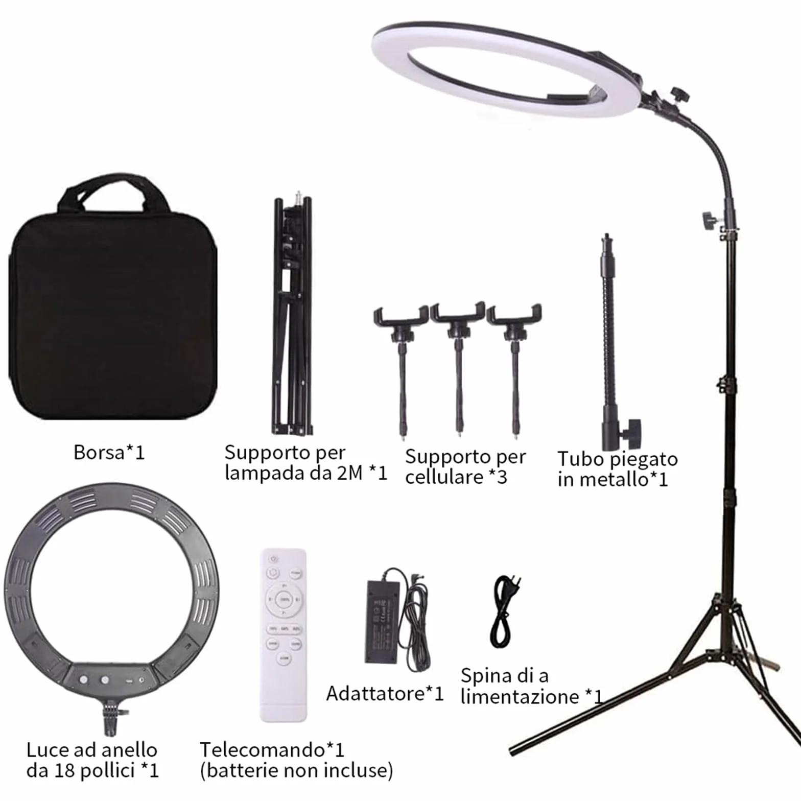 Luce ad Anello -18 Pollici 38 W 3200-5600 K Bicolore Dimmerabile LED Kit di Illuminazione per Fotografia di Bellezza Youtube TikTok, Trucco, Selfie, Ritratto, Tatuaggio, Sopracciglia,Luce video