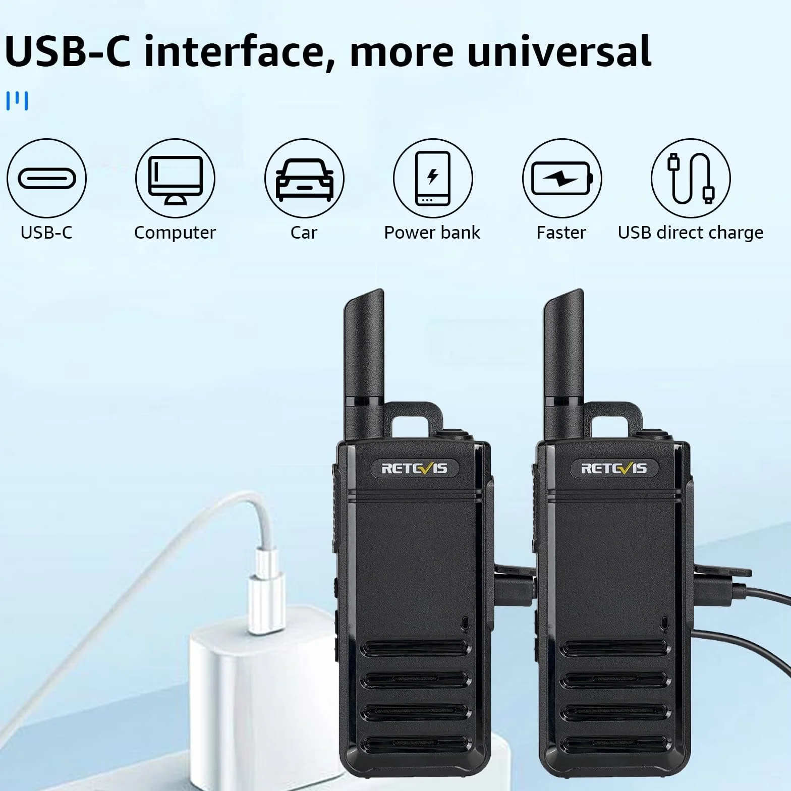Retevis RB639 Walkie Talkie Professionali, Mini Ricetrasmittenti con Auricolari, 1000mAh, USB-C, Squelch, VOX, PMR446 Walkie Talkie Ricaricabili per Ristorante, Vendita al Dettaglio (4 Pezzi, Nero)