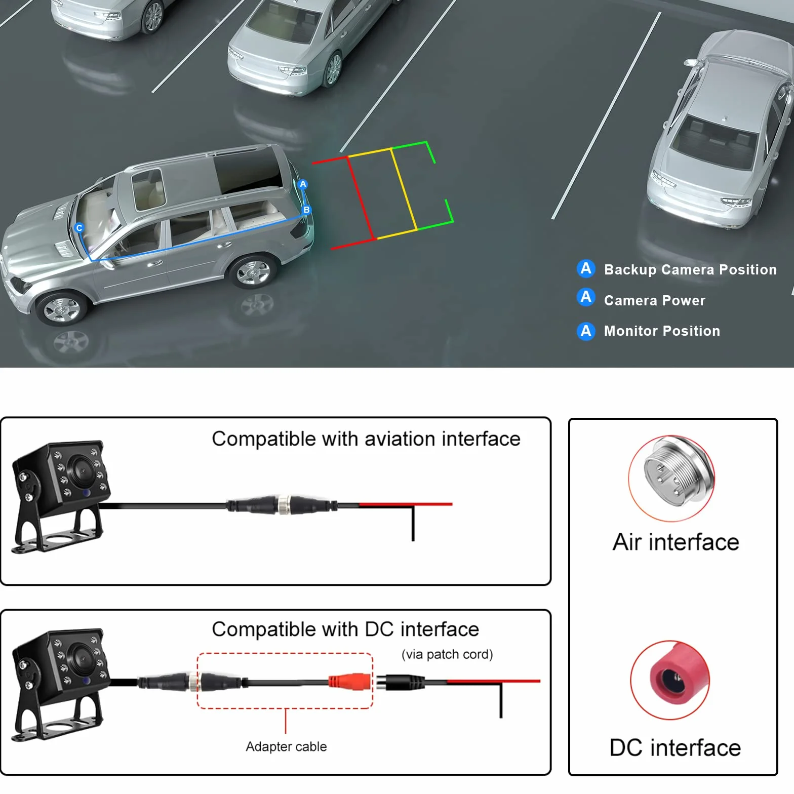 Hodozzy AHD & CVBS Telecamera Posteriore 4 Pin Cavo Connettore RCA, IP69 Impermeabile Telecamera di Retromarcia 18 IR Visione Notturna Telecamera di Backup per Auto 12V Telecamera + 10 Metri di Cavo