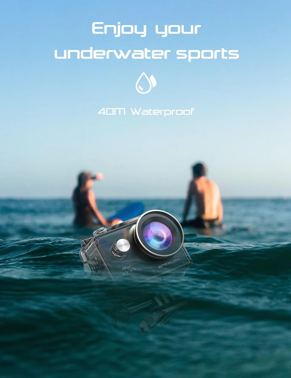 Apexcam 4K 60FPS EIS Action Cam 64MP WiFi Sports Camera Ultra HD Telecamera subacquea 40M Videocamera Impermeabile 2.4G Telecomando Time Lapse 2x1350mAh Batterie