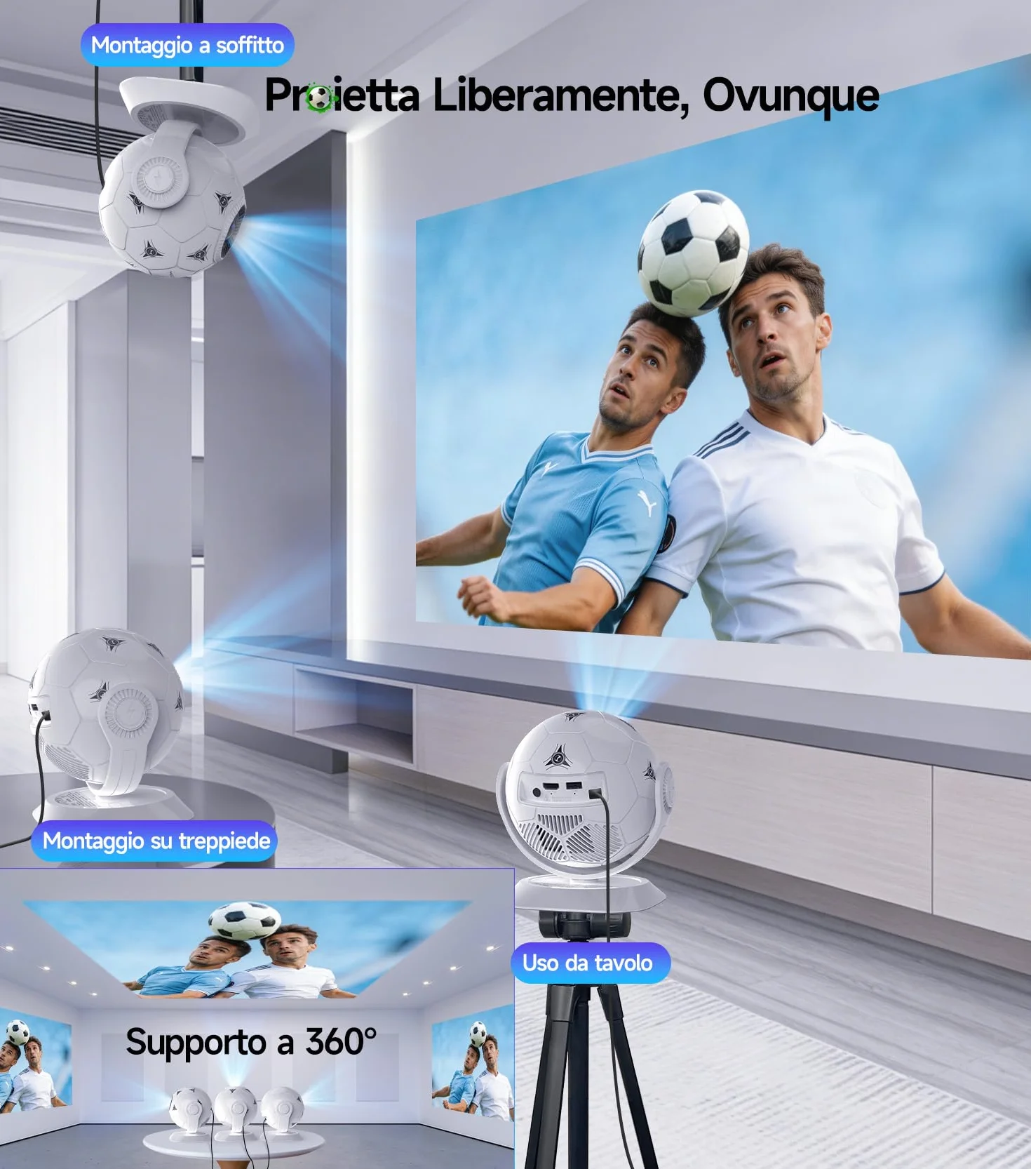 Magcubic Mini Proiettore Portatile 4K Support, Mondiali 2026 Videoproiettore per Smart TV e Telefono, WiFi 6 Bluetooth 5.4, Projector Cinema in Casa, Auto Keystone, Android 14, Rotazione 360° HY300F