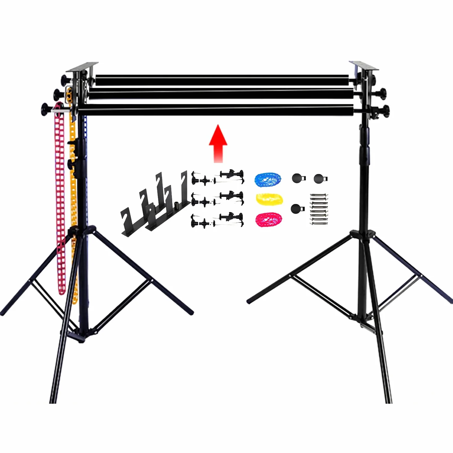 QWORK® Supporto per appendere fondali fotografici per 3 rotoli - montaggio a parete/soffitto - adatto per rotoli con diametro interno di 50/60 mm - carico sicuro di 10 kg per rotolo