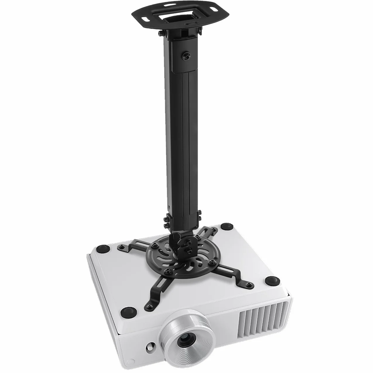 deleyCON Supporto per Videoproiettore Universale da Soffitto Inclinabile di +/- 15° Girevole a 360° Portata 13,5Kg Regolabile in Altezza da 545mm a 900mm - Nero