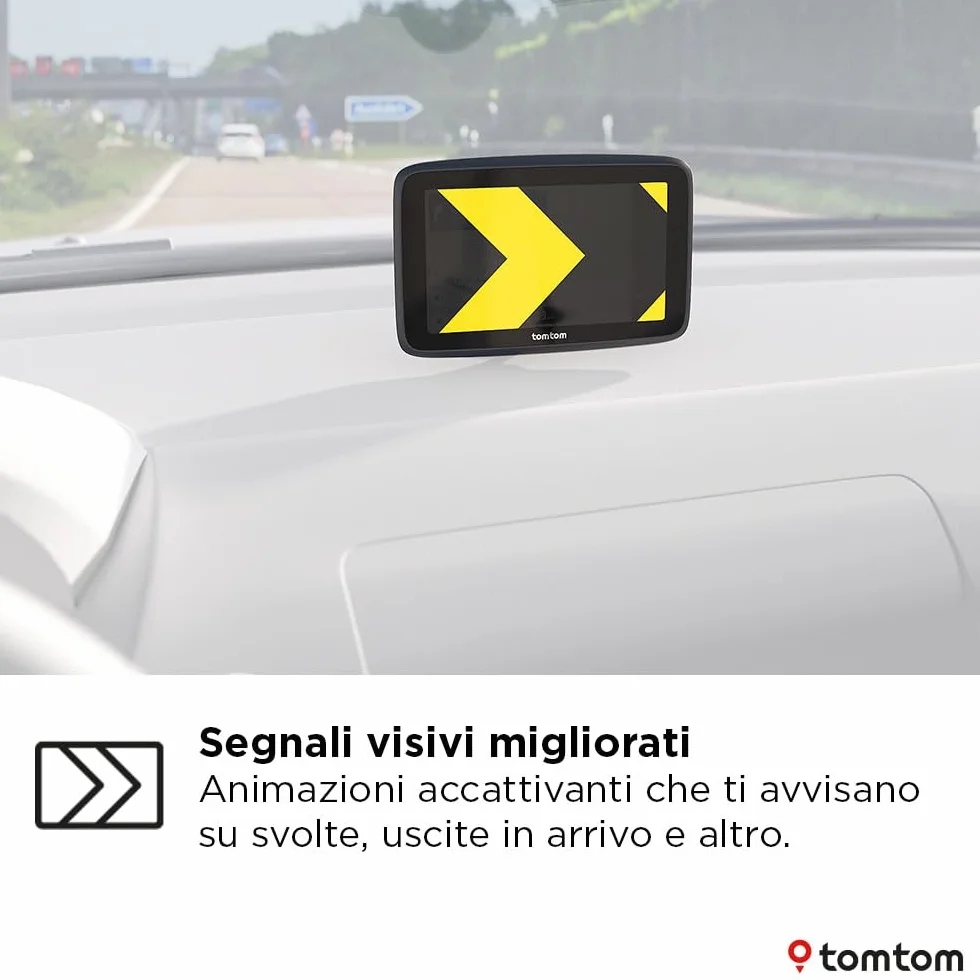 TomTom Navigatore per Auto GO Advanced (6", Info traffico e Avvisi autovelox, mappe mondo, Aggiornamenti Wi-Fi, Indicatore corsia in movimento, Segnali visivi, Supporto reversibile integrato)