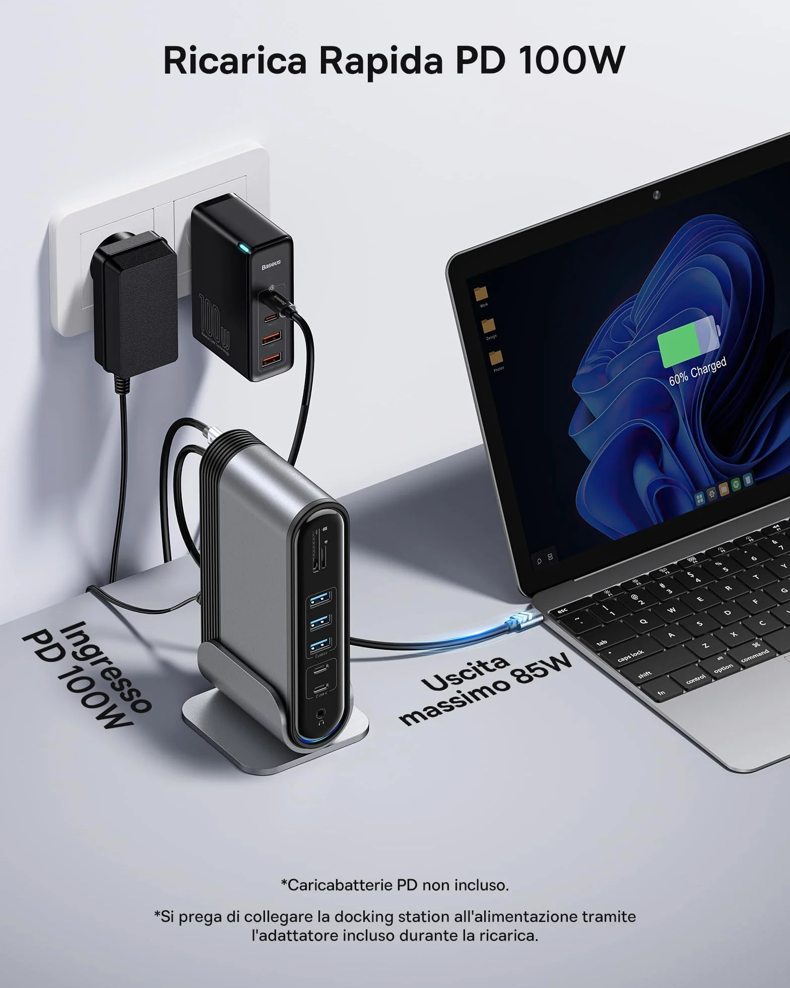 Baseus Docking Station 17 in 1 3 monitor 4K a 60Hz Adattatore con 2 HDMI, DisplayPort, 5 USB Data 3.0 5 Gbps, PD 100 W, Gigabit Ethernet per HP/Lenovo/Dell/MacBook/Surface Laptop