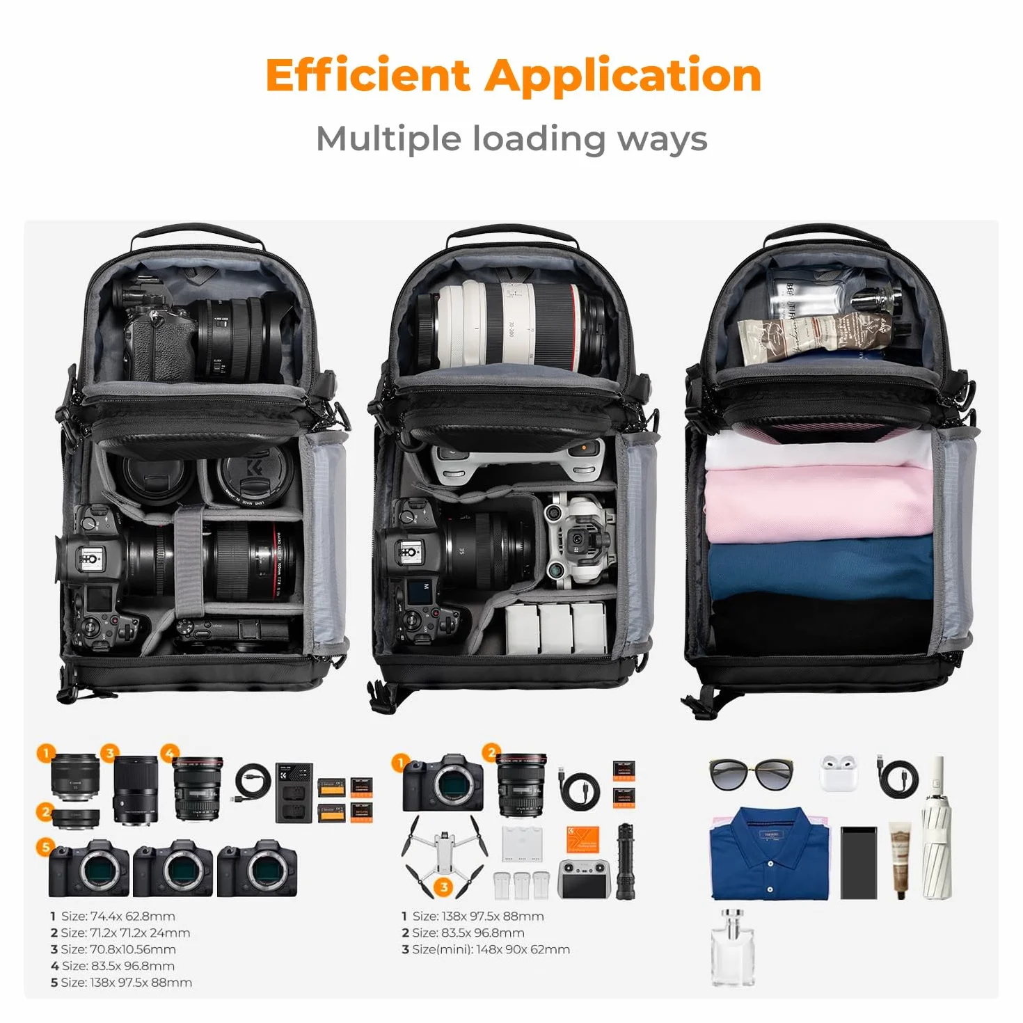 K&F CONCEPT Zaino Fotografico, Borsa a Tracolla per Fotocamera Monospalla Impermeabile, Zaino Fotografico Piccolo Casual Antifurto Compatibile con DSLR SLR Mirrorless macchina fotografica