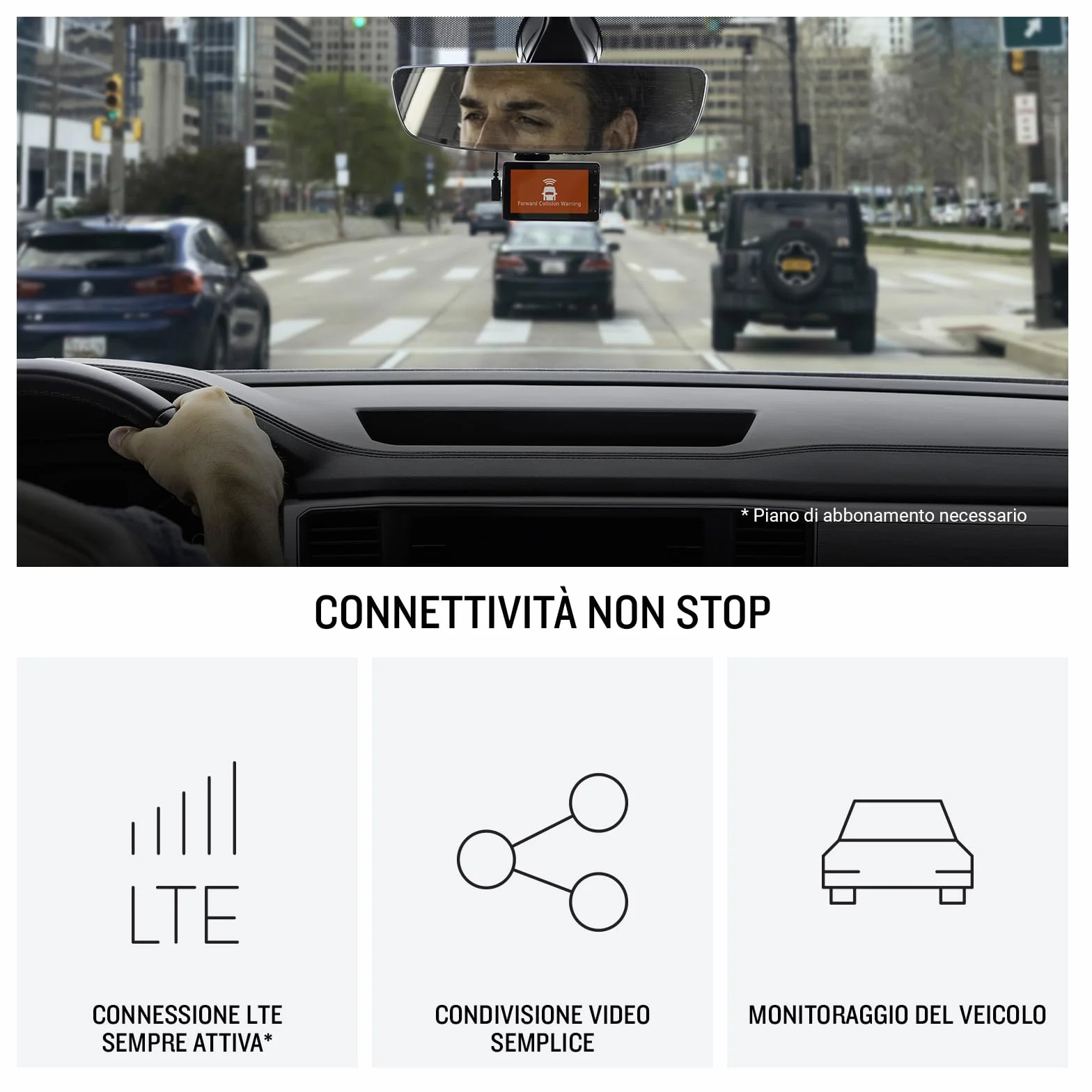 Garmin Dash Cam Live, Dash Cam con connessione LTE ininterrotta a 1440p con campo visivo di 140 gradi