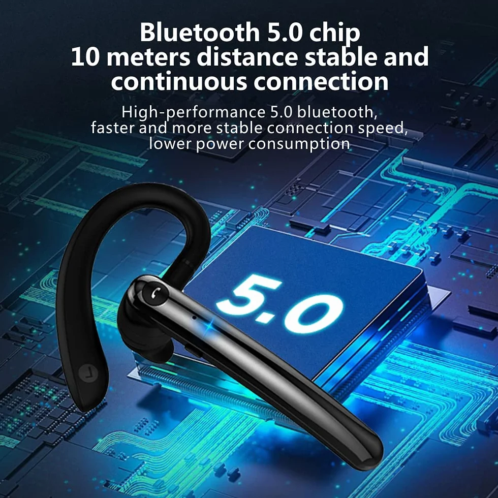 Auricolare Bluetooth 5.0 Cuffie Wireless con Doppio Microfono, Auricolare Business Vivavoce con Chiamata Leggera, Chiaro e Suono Hi-Fi per l'Ufficio, la Guida