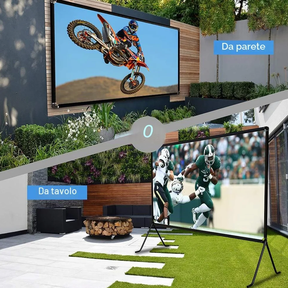 Telo per proiettore (150"), telo con supporto, 16: 9 HD, pieghevole, per interni/esterni, per proiezioni video, per casa, feste, ufficio, aule