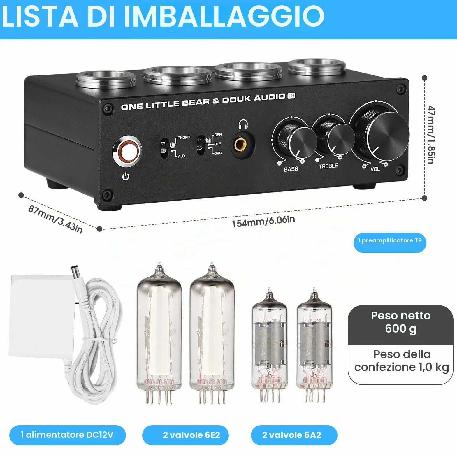 HiFi 6E2 Preamplificatore a valvole Phono Preamp per giradischi MM/MC Amplificatore per cuffie