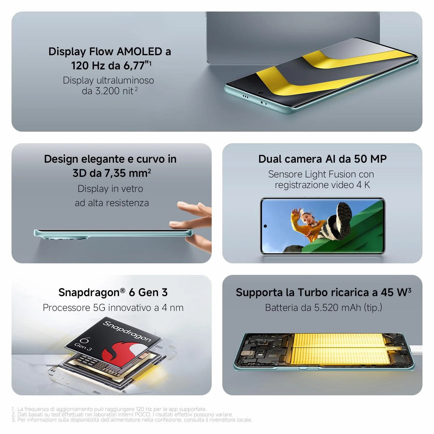 XIAOMI POCO M8 5G, Smartphone 8+256GB, Display AMOLED FIoW 6,77" 120Hz, Snapdragon® 6 Gen 3, Doppia fotocamera AI 50MP, Design curvo 3D da 7,35 mm, Nero, Garanzia 2 anni, Caricatore non incluso