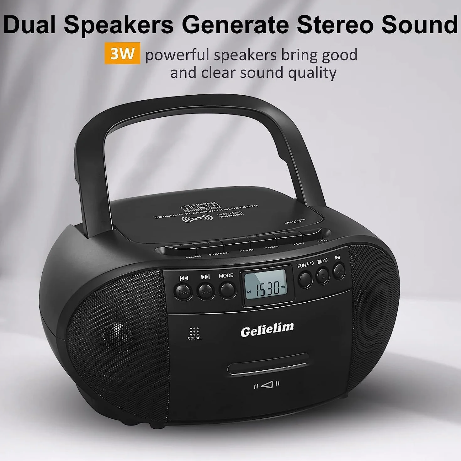 G Keni CD portatile e lettore cassette Boombox Combo, registratore cassette con telecomando, radio AM/FM, riproduzione USB, jack cuffie, alimentato batteria/rete