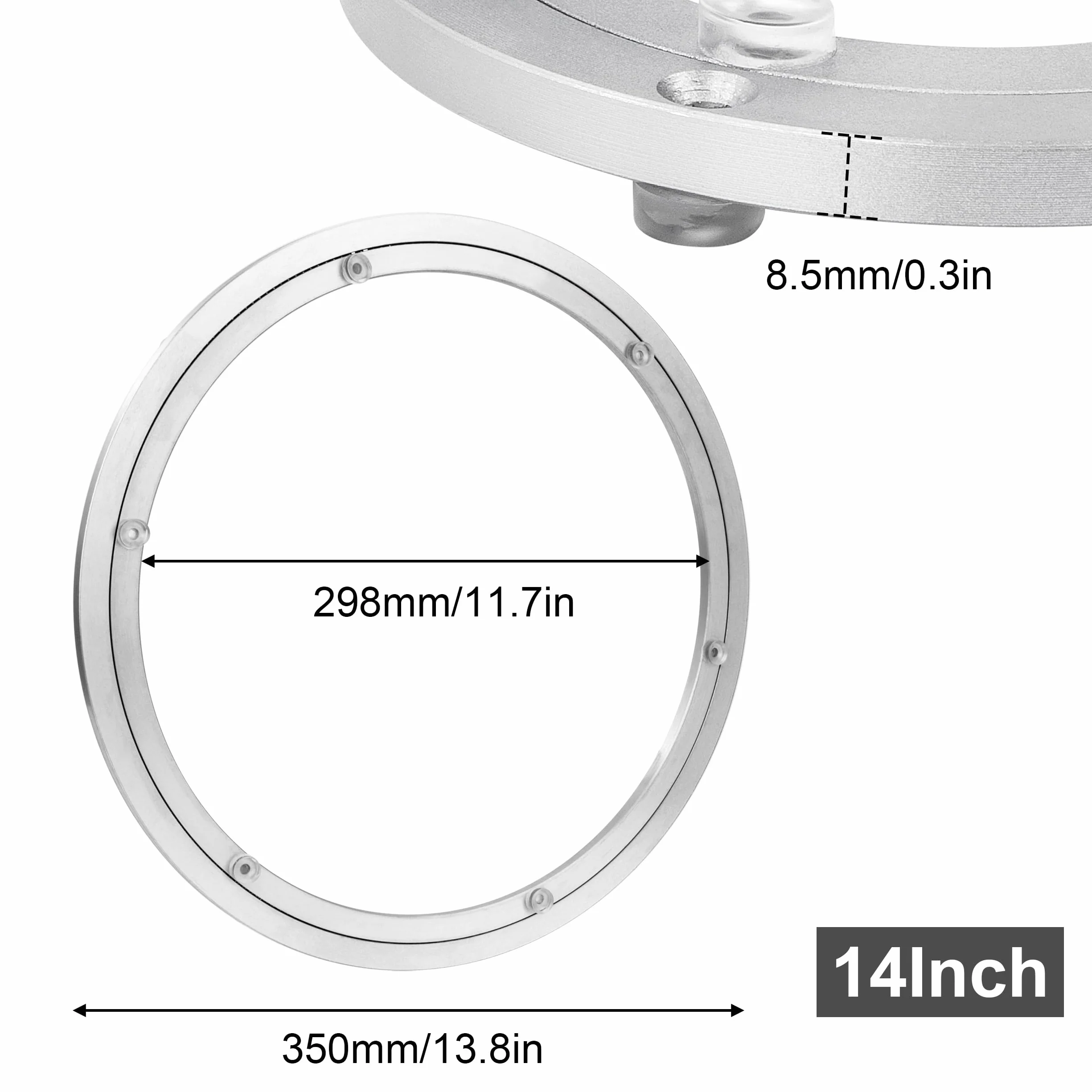 Cuscinetto per Giradischi in Lega di Alluminio Vassoio Girevole in Alluminio Cuscinetto Rotante di 360 Gradi per Tavolo da Pranzo Torte Monitor TV (14 Inch)