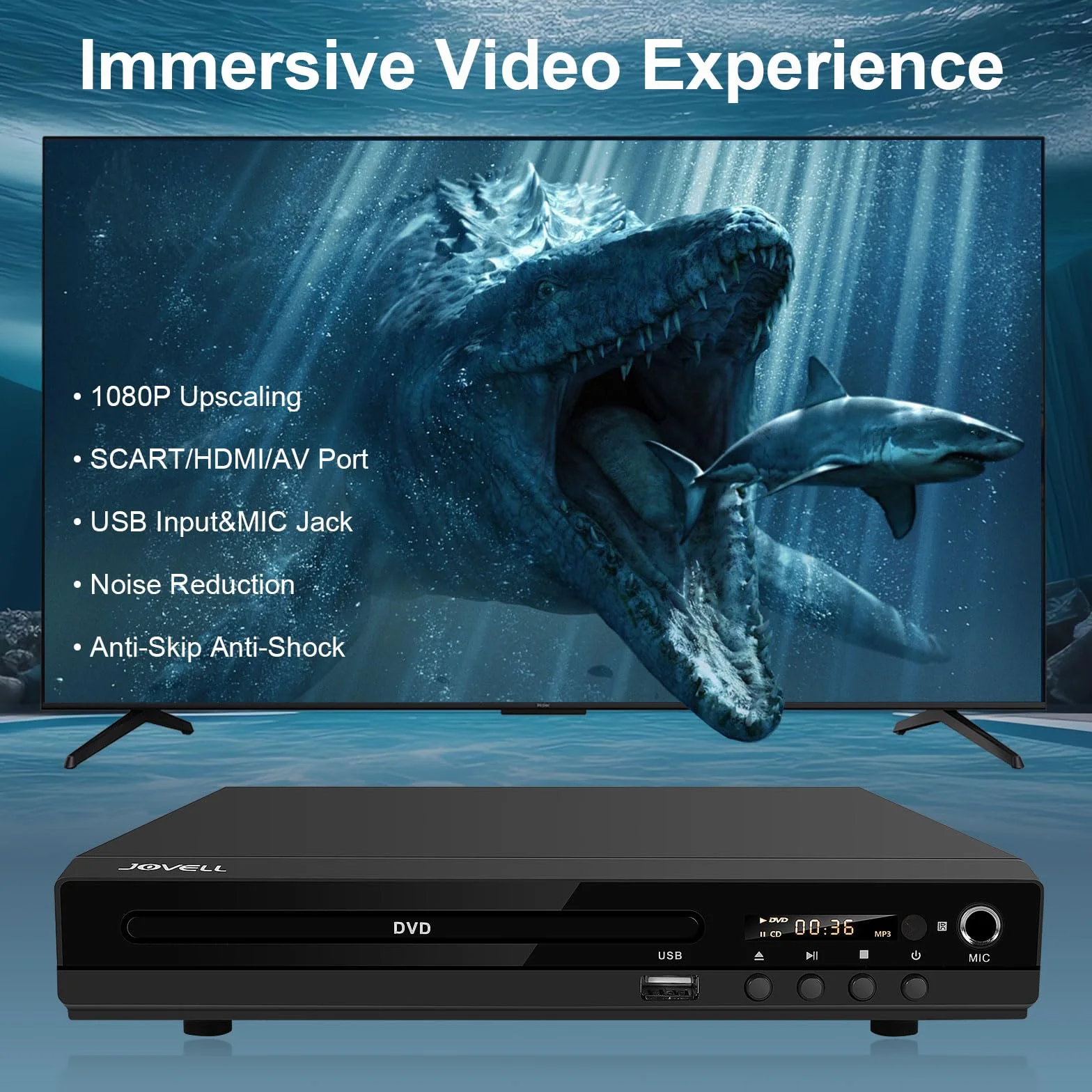 Lettore DVD con Uscita SCART, Modello-170 Lettore DVDs Multiregionale HD 1080P per Casa | Riproduttore CD DVD con Ingresso USB | Presa per Microfono | Cavo HDMI e RCA Inclusi (Guscio Metallico, Nero)