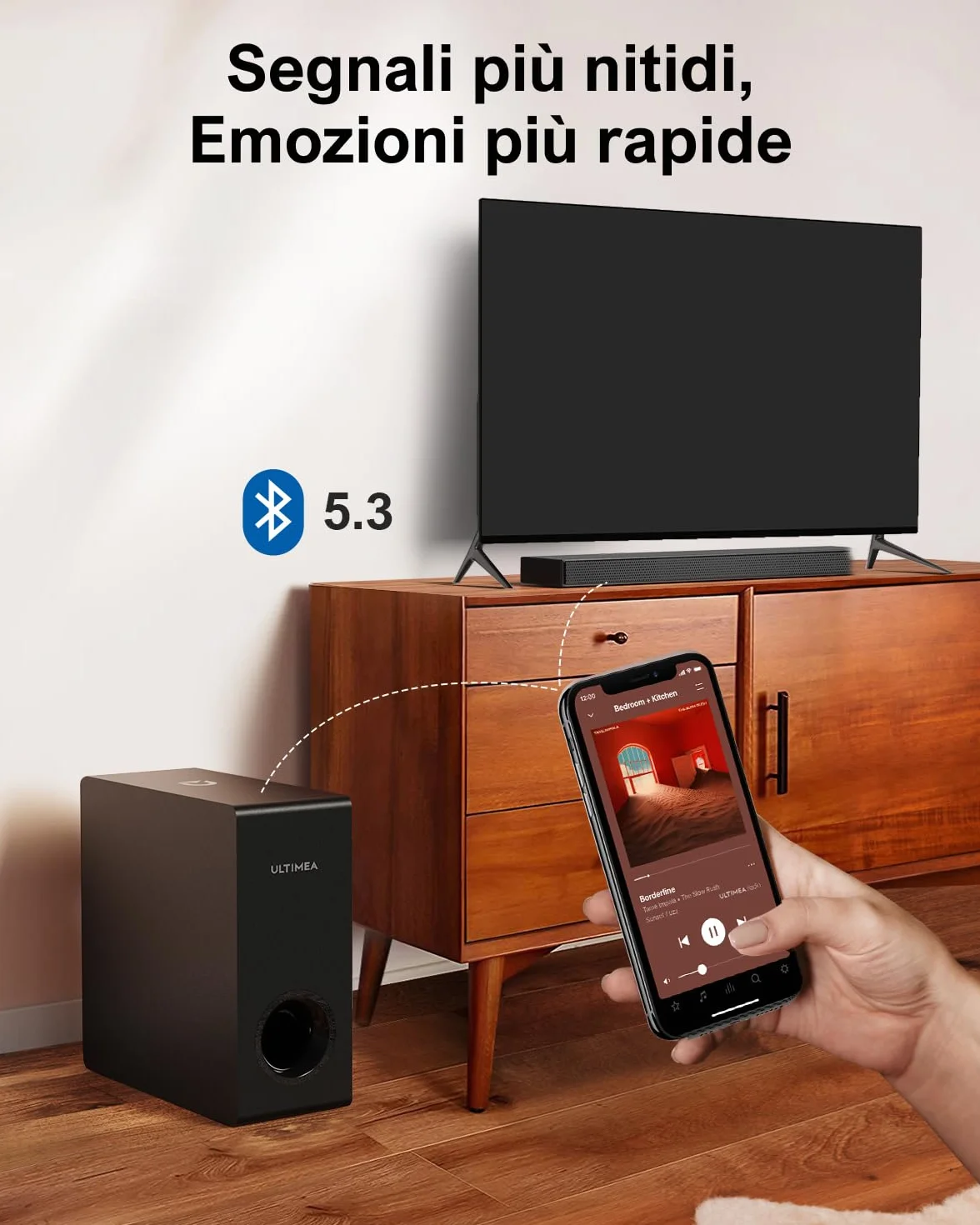 ULTIMEA Soundbar, con Dolby Atmos/Digital/Audio, Sound Bar con Subwoofer, Bassi Profondi Regolabili, Soundbar 3D Dolby Surround TV, Soundbar per TV Home Theater, HDMI-eARC, Bluetooth 5.3, Nova S50