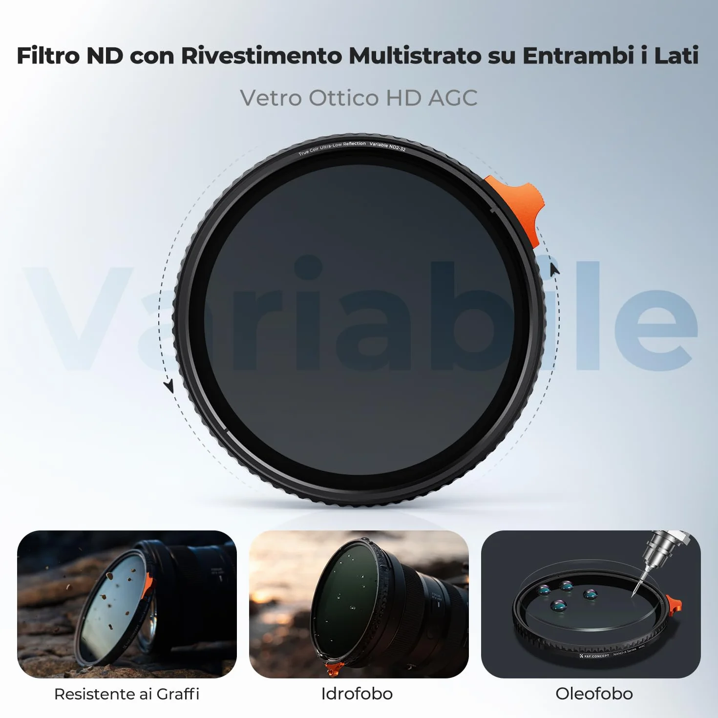 K&F CONCEPT Nano-Xcel 82MM ND2-32 Variabile Filtro True Color & Riflettività Ultrabassa，Filtri Densità Neutra ND2-32(1-5 Stops）in Vetro Ottico con 28 Strati Nano Rivestimento