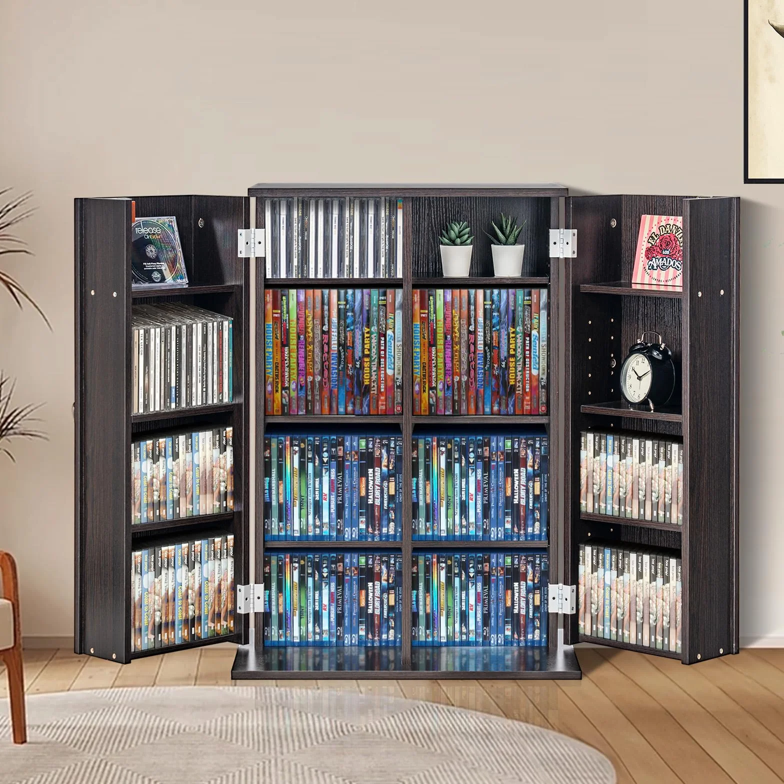 VEVOR Armadietto Portaoggetti Multimediale,Contenere Fino a 576 CD, Mobiletto DVD con Ante e Ripiani,Fipiani Regolabili Protegge Organizza Collezioni di Musica, Film,Videogiochi Cimeli, Espresso