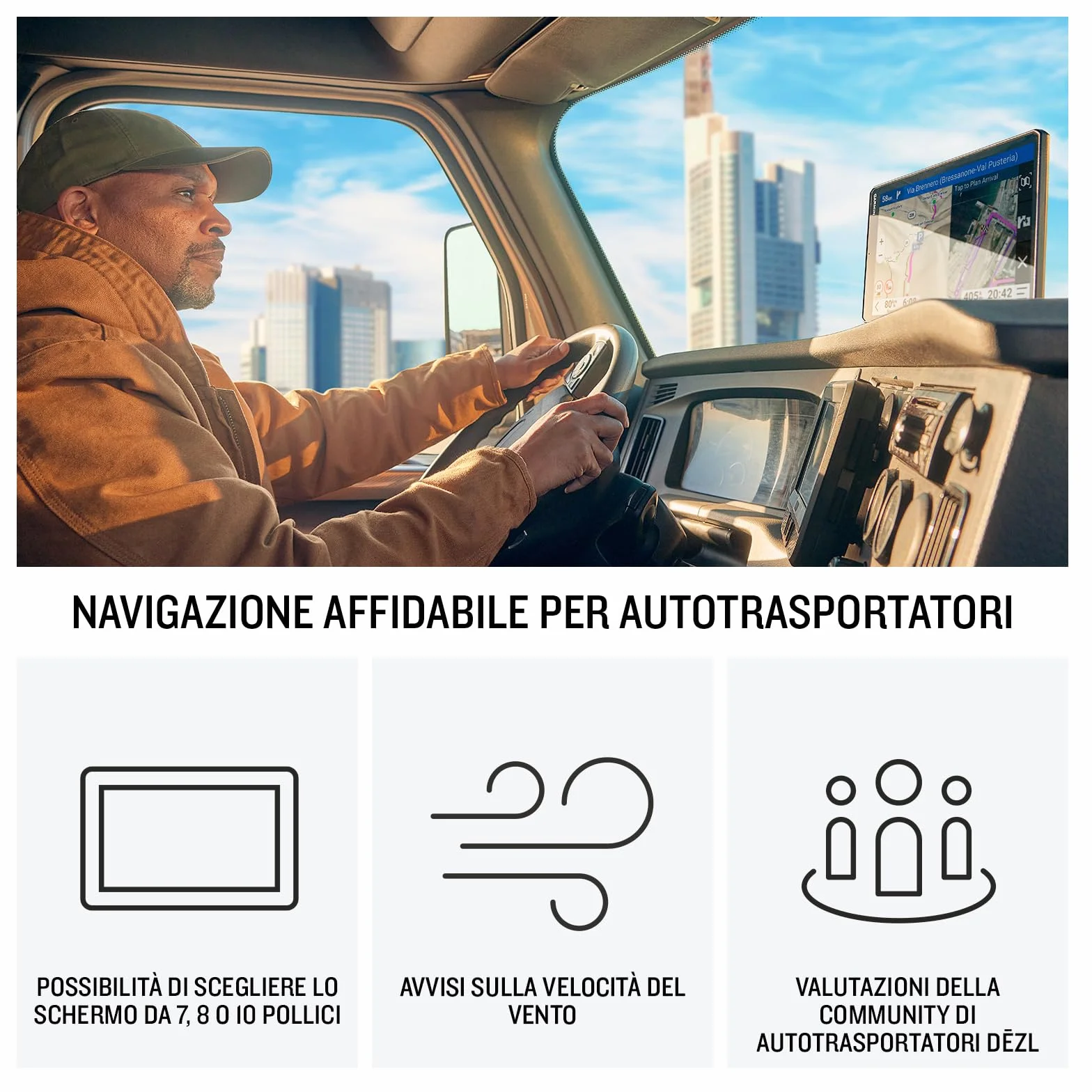 Garmin dēzl LGV720, Navigatore per Camion, GPS, Display da 7", Mappa Europa, Avvisi Meteo, Velocità del Vento, Foto satellitari della destinazione, Percorsi popolari, Traffico Live