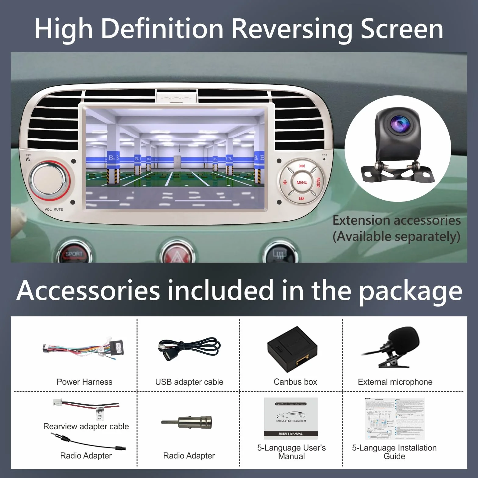 [Prestazioni Elevate] KTTCORLP Linux Autoradio per Fiat 500 2007-2015 Carplay Android Auto Bluetooth 5.0, Autoradio Fiat 500 da 7 pollici con touchscreen/FM/AM/USB/DPS/RDS/Mirror Link-bianco