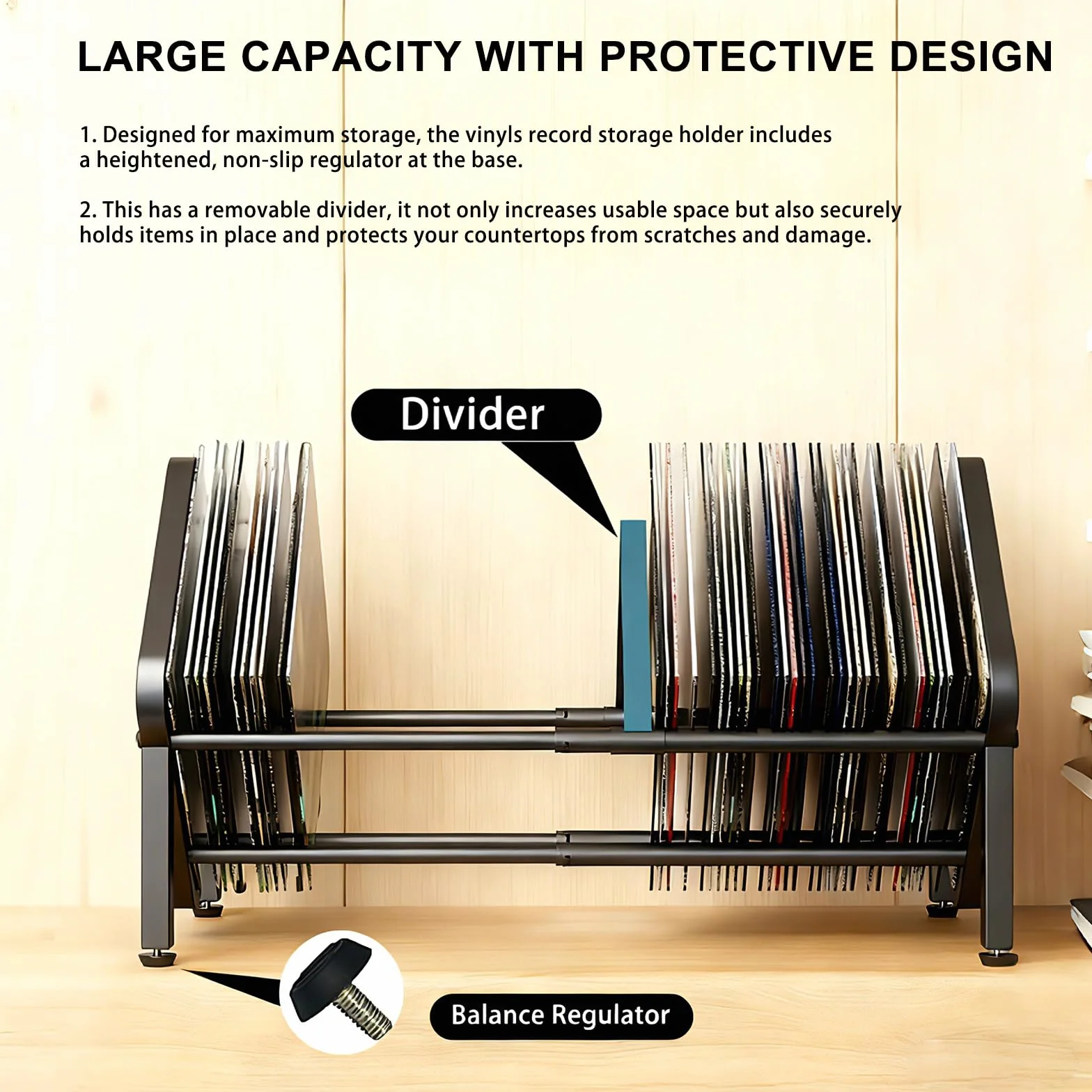 Scaffale regolabile per dischi in vinile, espandibile da 80 a 100 LP, supporto per dischi in vinile, inclinabile, per ufficio, casa, camera da letto, per CD, libri, riviste, documenti