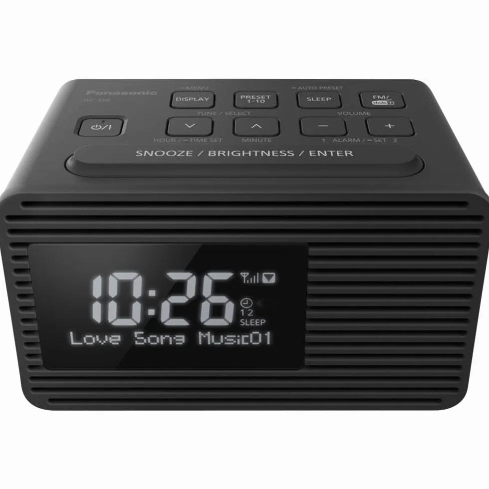 Panasonic RC-D8EG-K Radiosveglia Digitale DAB+ Ampio Display Tasto Snooze Doppio Timer Ricarica Smartphone USB Timer Sleep