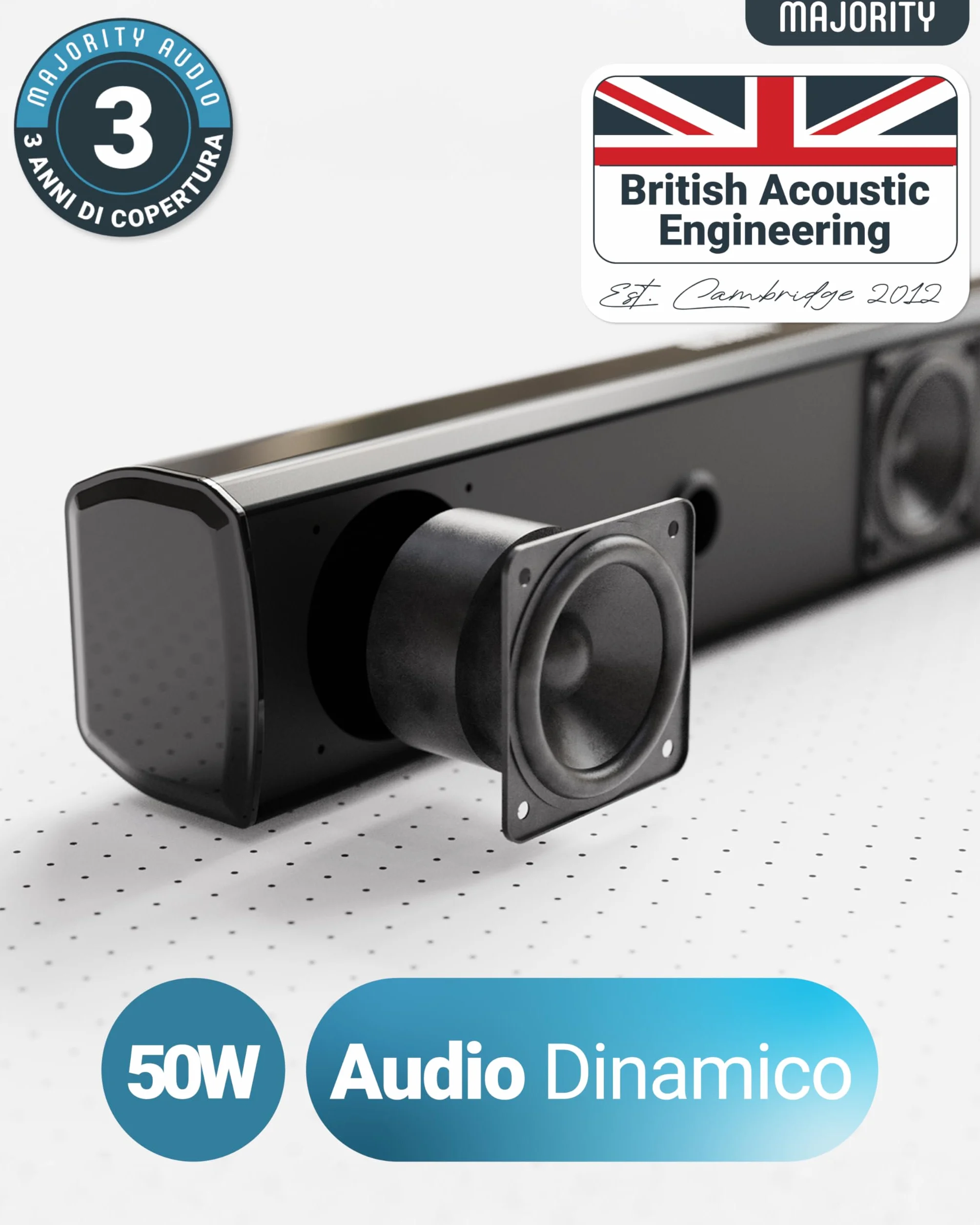Majority Barra Soundbar Bluetooth 50W | Sound Bar TV e PC Compatta 2.0 | Casse per Televisore con Ingressi Ottico, RCA, USB, AUX, MP3 | Altoparlante Wireless con Telecomando Bowfell