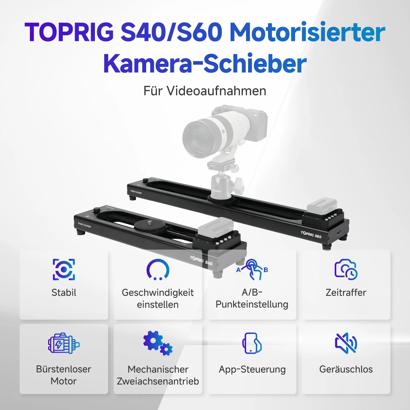 Accsoon - Toprig S60 - Slider motorizzato per riprese video - Carico massimo di 2 kg in verticale e 4 kg in orizzontale - Velocità 5 cm/s - Distanza massima di spostamento: 425 mm
