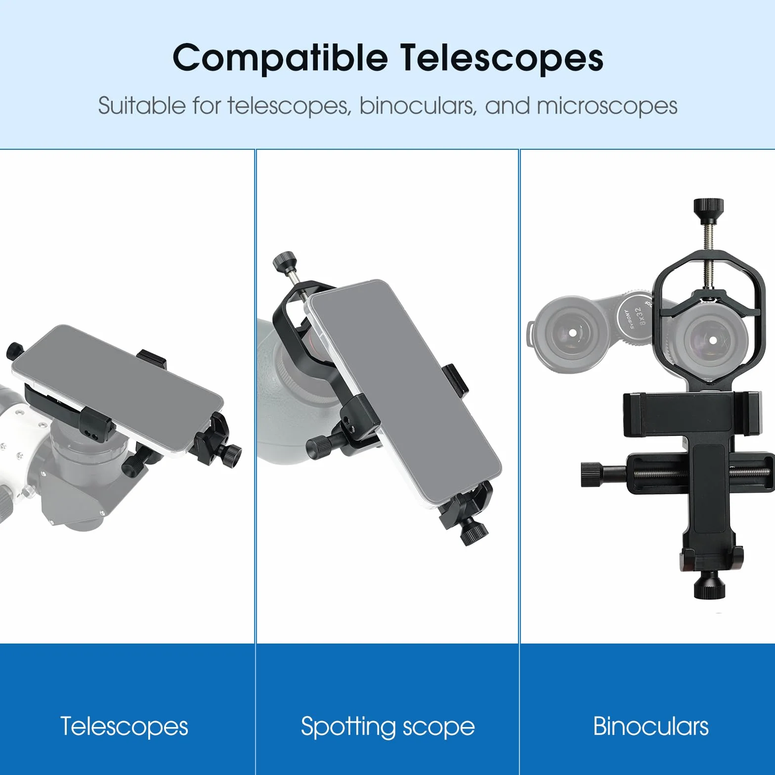 Svbony SV214Pro Adattatore Universale per Telefono, Adattatore per Digiscoping, 3-Assi Adattatore Smartphone per Telescopio, Accessori Compatibile con Spotting Scope Binocoli Monoculare (28-48mm)