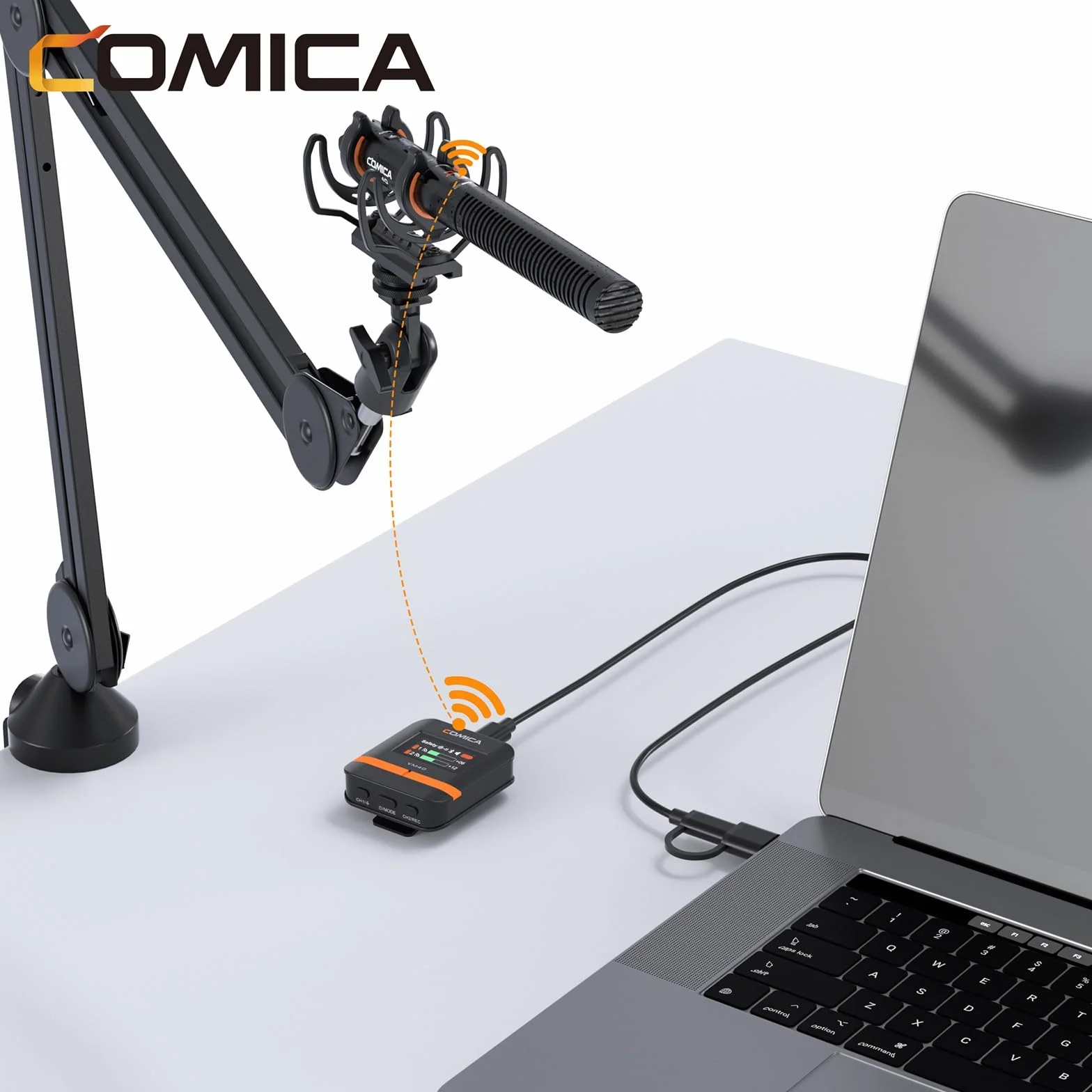 Comica VM40 Microfono Shotgun Wireless, Diagramma Polare Super Cardioide 2.4G, Registrazione Float 48kHz/32-bit, Doppia Modalità Cablata/Wireless, Archiviazione di Registrazione Integrata 32G