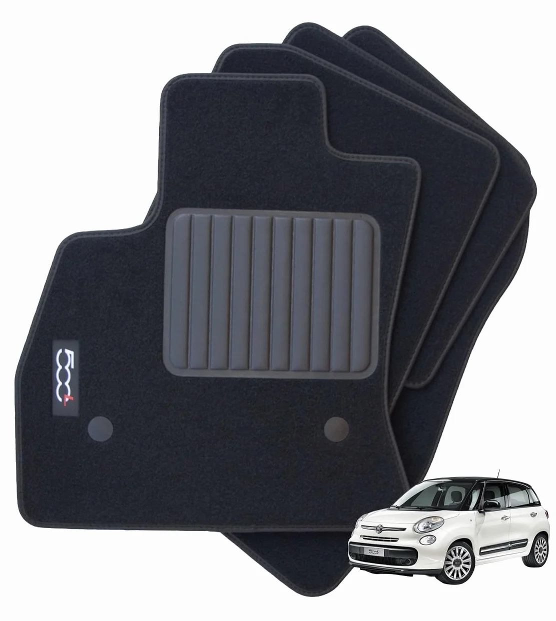 Tappetini Per Fiat 500L (2012-2017), Con Logo, Alta Qualità, 2 Pin Di Sicurezza
