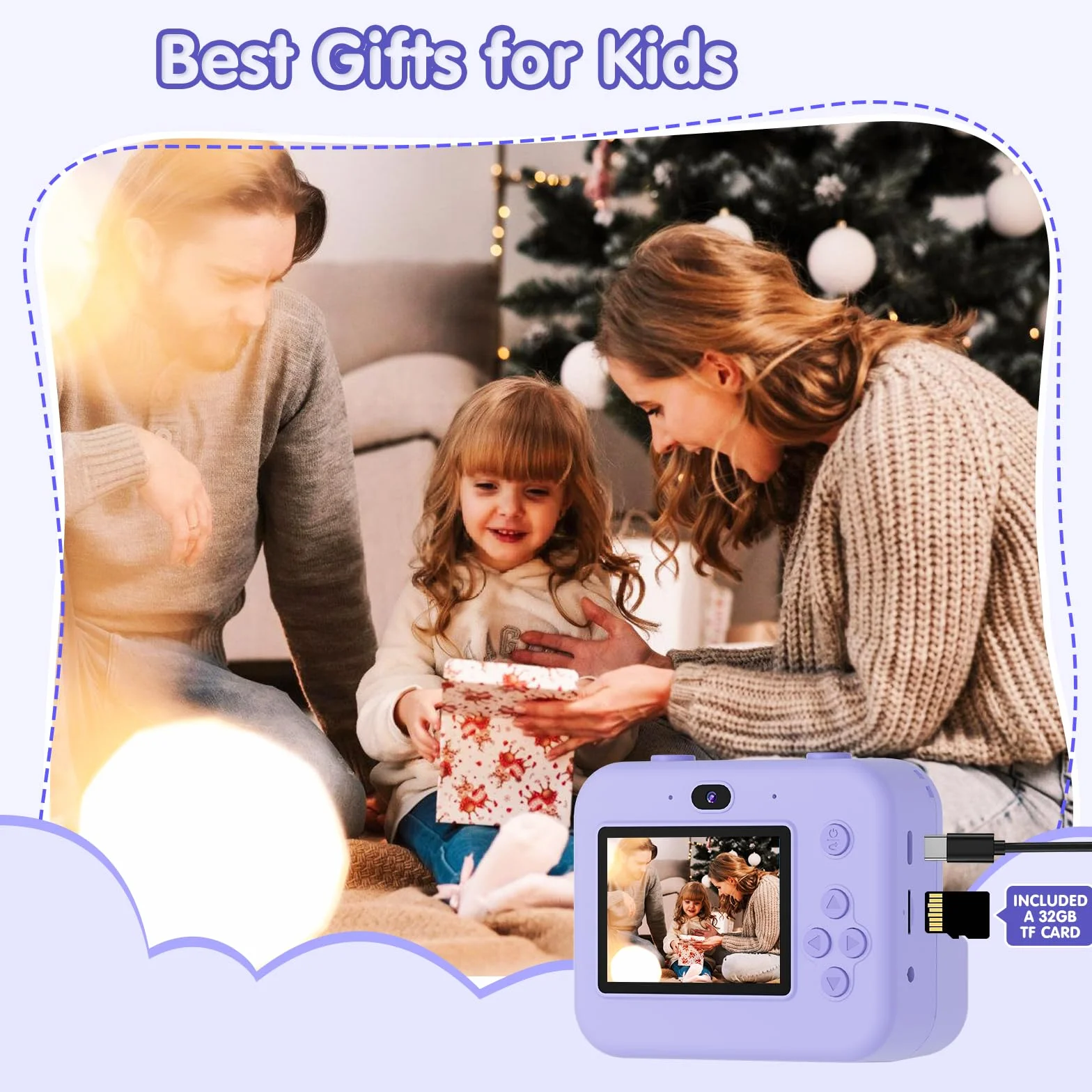 Fotocamera istantanea per bambini con selfie, fotocamera per bambini, 1080P, stampa istantanea HD, regalo di compleanno, regalo di Natale, giocattolo a partire da 3, 4, 5, 6, 8, 7, 9, 10 anni (viola)