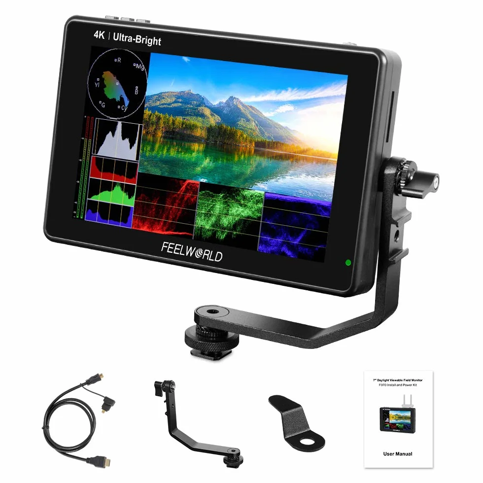 Feelworld LUT7S PRO 7 pollici 2200 nit Camera DSLR Monitor 3D LUT Touch Screen HDR con Forma D'onda F970 Kit di Alimentazione Esterna e Installazione 4K HDMI 3G-SDI Uscita di Ingresso 1920X1200 IPS