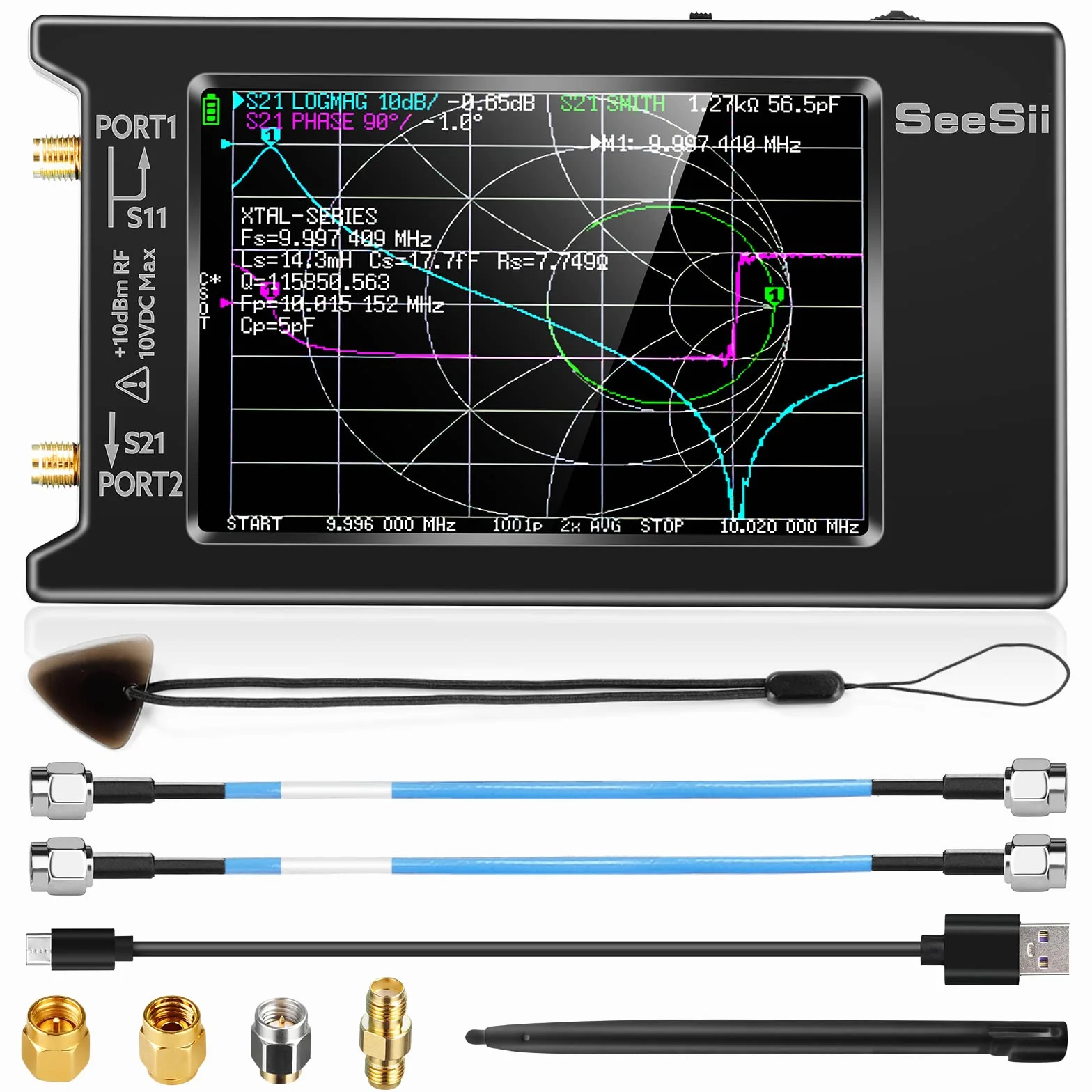 Seesii LiteVNA Analizzatore di Rete Vettoriale 50kHz-6,3GHz Aggiornato, 4'' Analizzatore di Antenna con Slot MicroSD, Misurare i Parametri S HF VHF UHF SWR Ritardo di Fase Smith Chart
