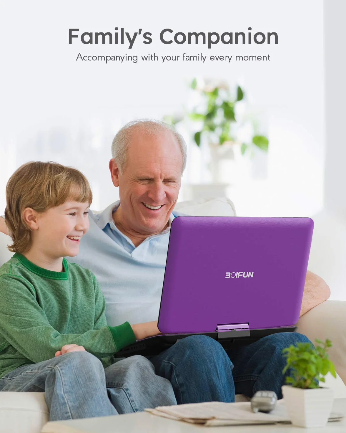 BOIFUN 17.5" Portable DVD Player with 15.6" Large HD Swivel Screen, 6 Hours Rechargeable Battery, Support USB/SD Card/Sync TV and Multiple Disc Formats DVD Player, High Volume Speaker, Purple
