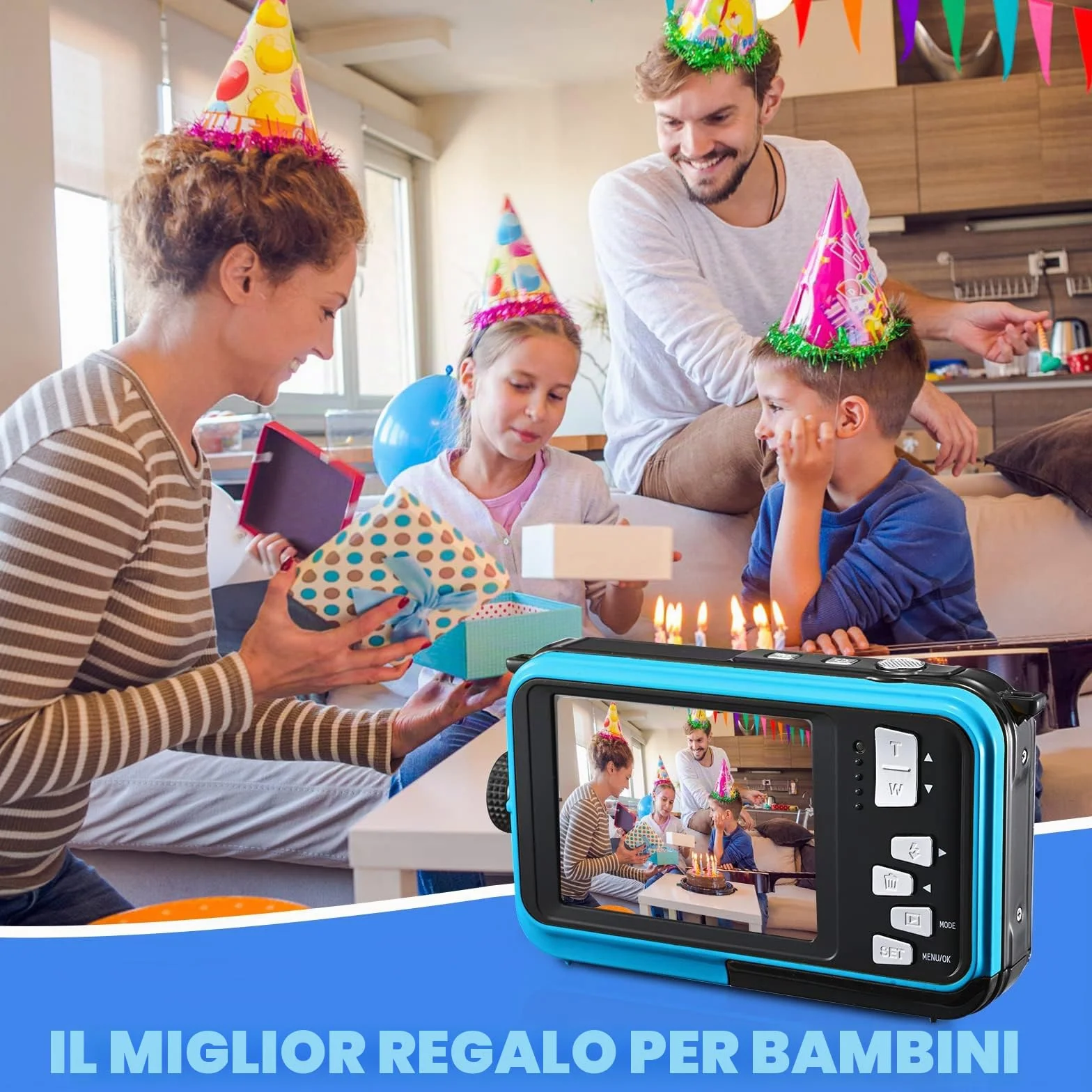 Fotocamera subacquea, Full HD 2.7K 24MP fotocamera digitale impermeabile, fotocamera compatta impermeabile 10FT, zoom digitale 16X, autofocus, fotocamera anti-shake per bambini, adolescenti