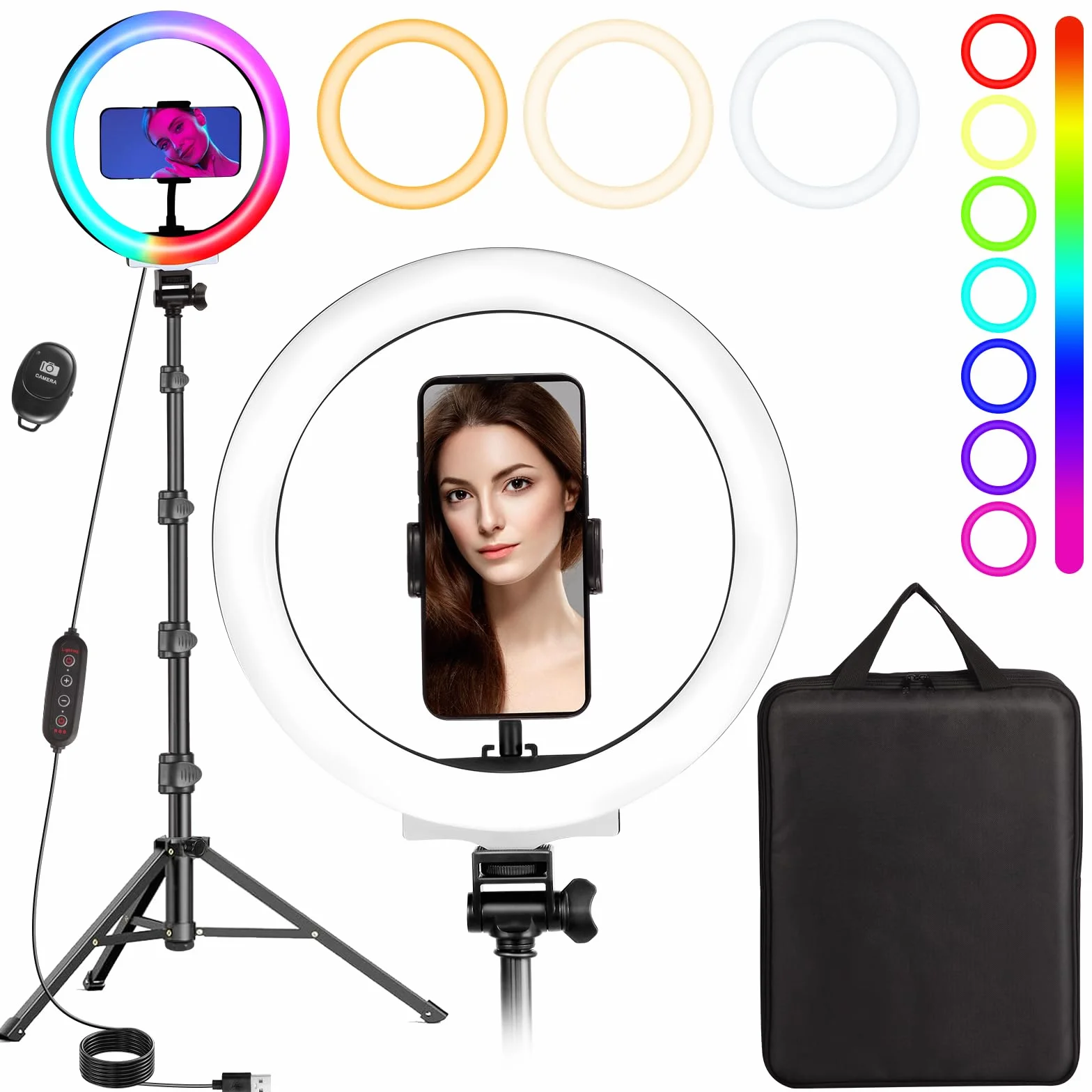 MICCYE Ring Light 10" Luce ad Anello LED con Treppiede 180cm 26 Modalità RGB 8 Luminosità