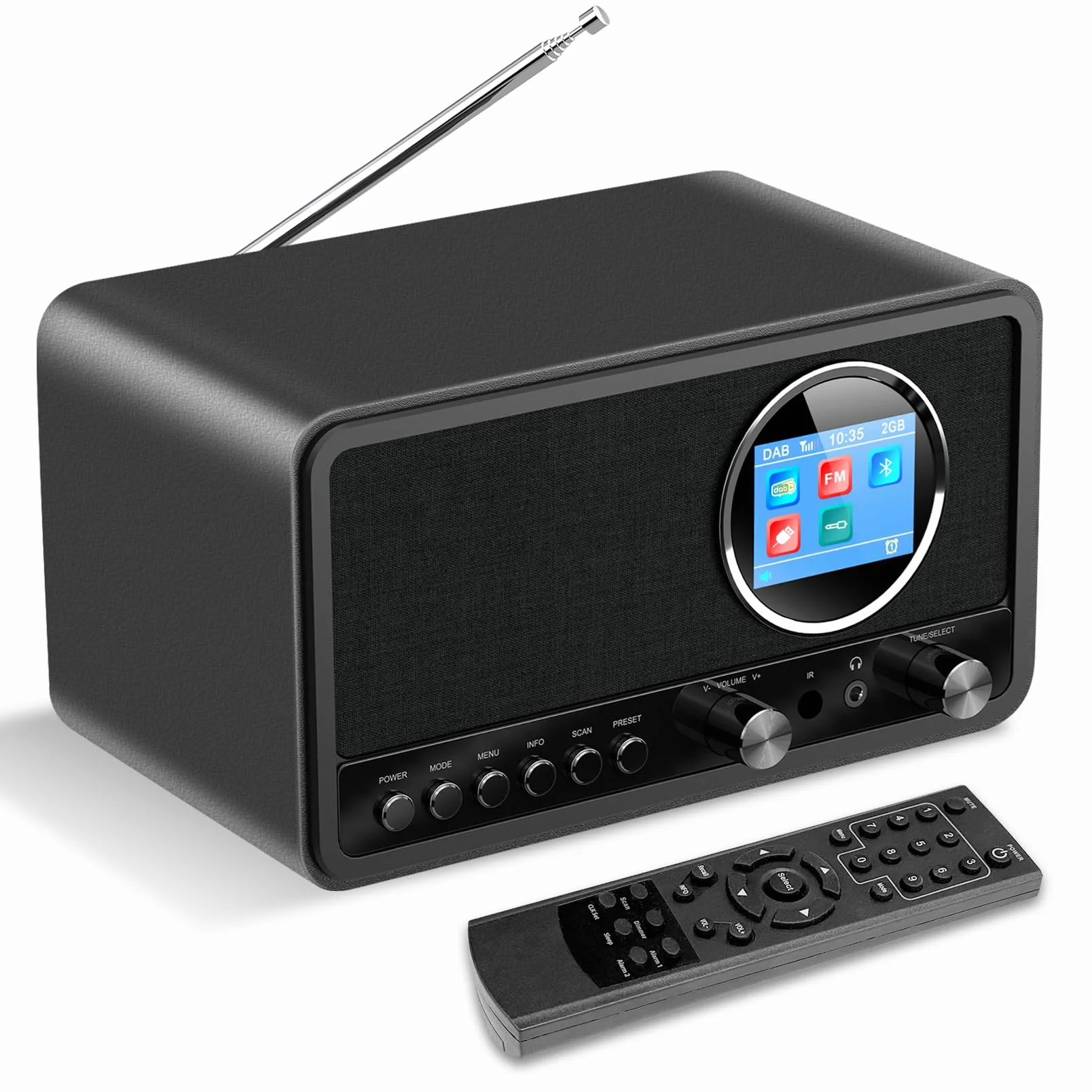 Radio DAB Plus FM Bluetooth Digitale da Cucina con Telecomando e Sveglia Snooze USB Aux Nero