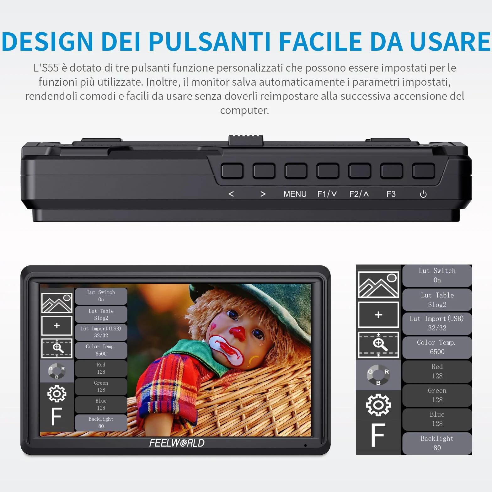 FEELWORLD S55V2 6 Pollici DSLR Field Minitor 3D LUT Full HD 1920x1152 IPS Peaking Focus Video Assist con 4K HDMI 8,4V DC Input Output Includono Braccio Inclinabile