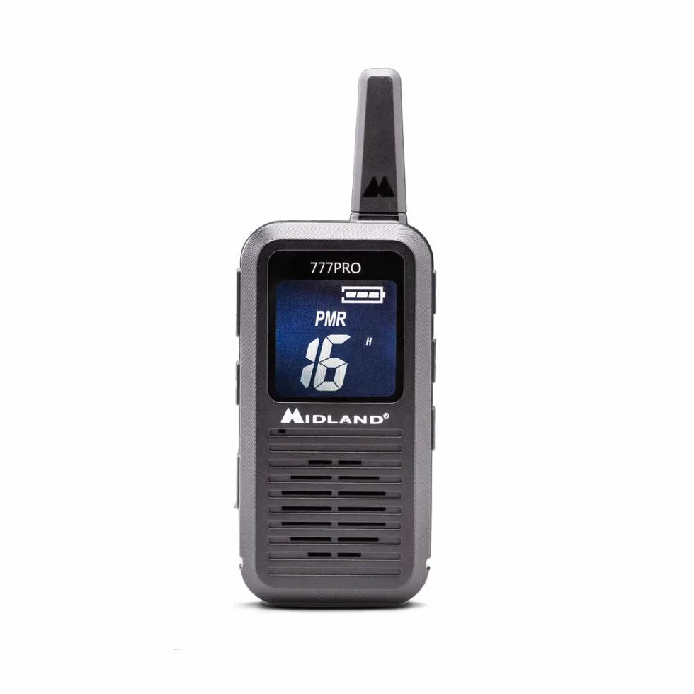 Midland - Walkie Talkie 777 Pro, 2 Ricetrasmittenti Professionali per Security, 85 Canali - 16 PMR446/69 LPD, 38 CTCSS e 104 DCS, Autonomia 14H, Copertura 6Km, Display Digitale, Batterie Ricaricabili