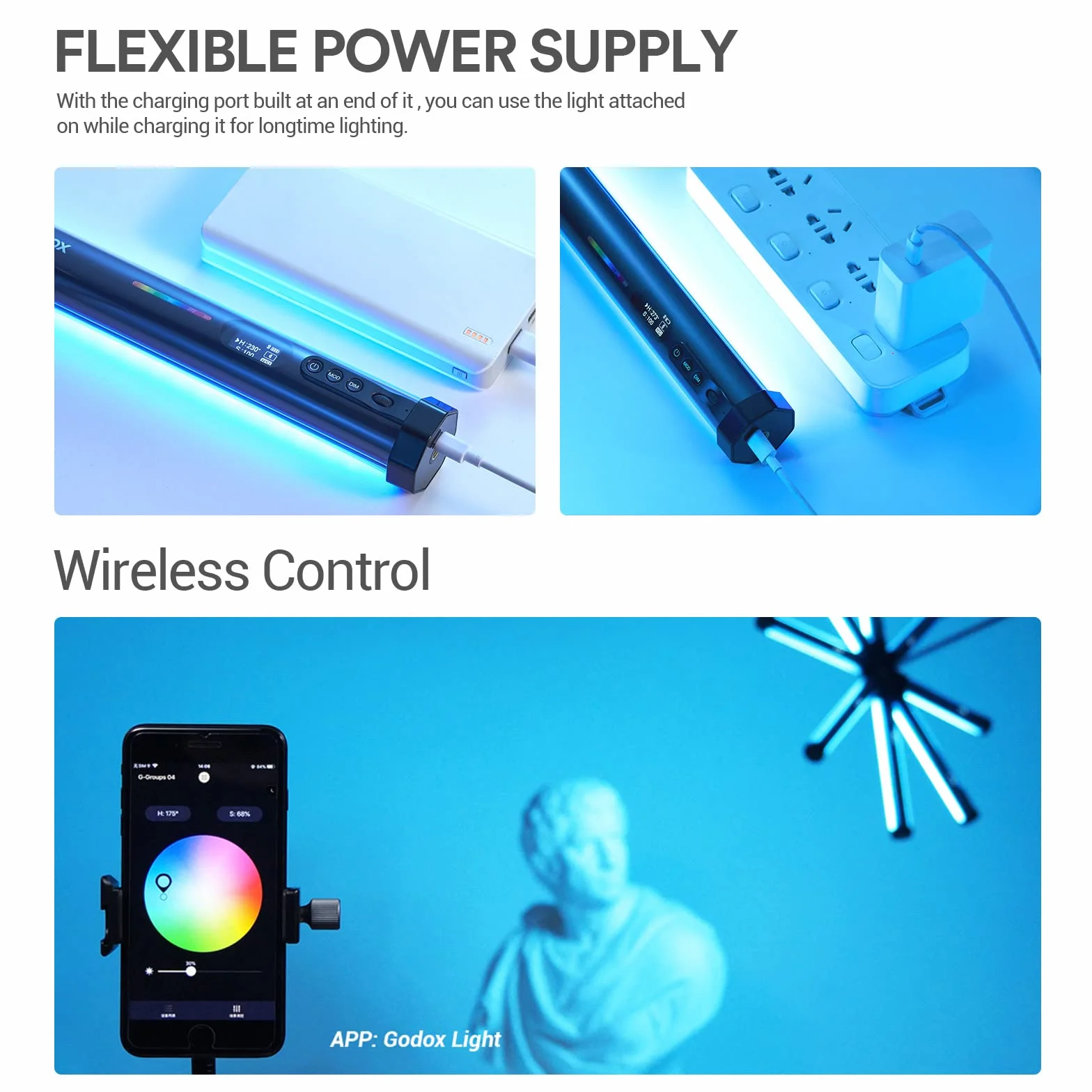 Godox TL30 Luce tubolare RGB, CRI 97+ TLCI 99 +, Temperatura di colore 2700K ~ 6500K, 13 Fx effetto luce, Supporto di controllo APP, Luminosità regolabile, Progettazione magnetica