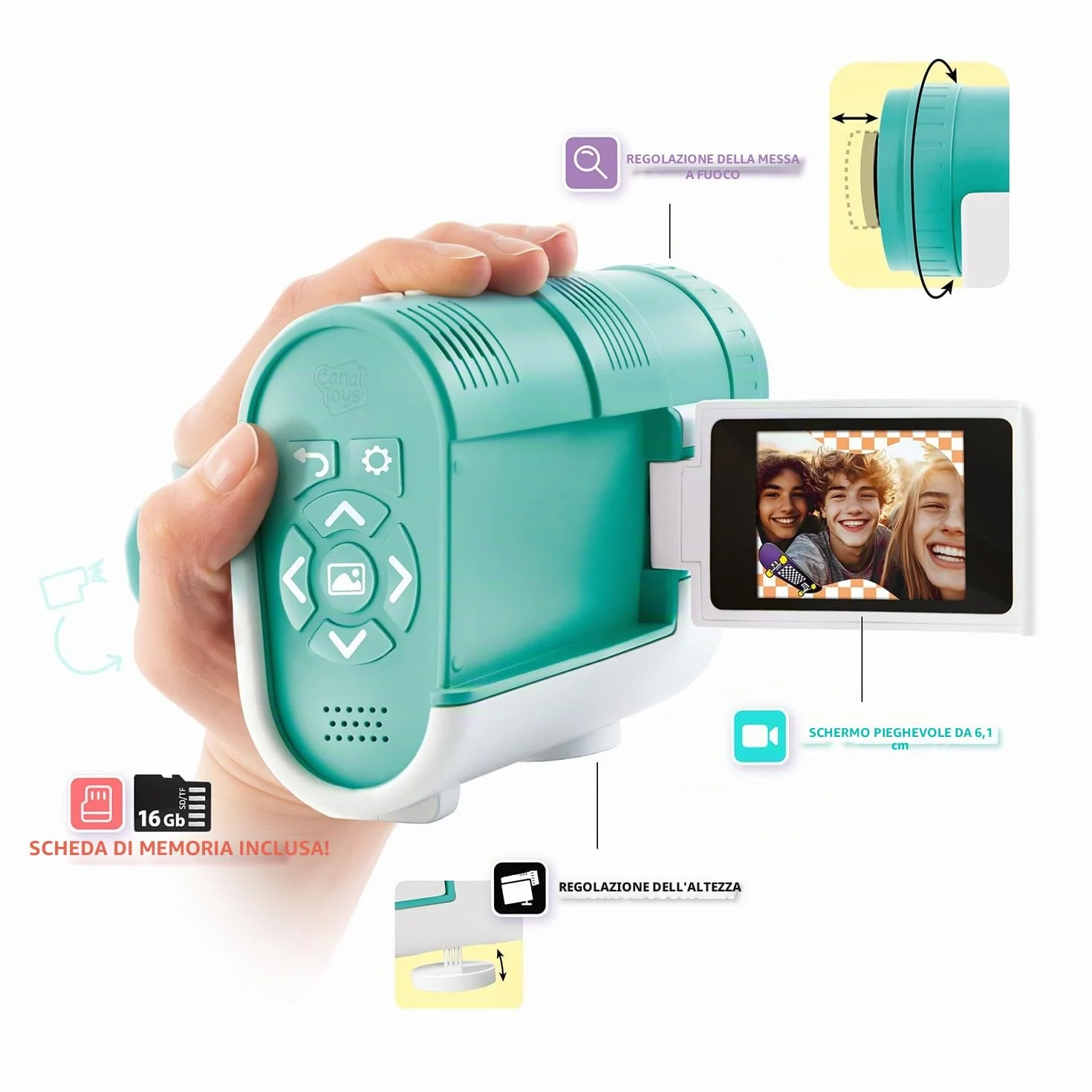 Canal Toys - Videocamera Proiettore Blu per Bambini 3 in 1 - Cattura i tuoi Momenti preferiti e Proiettali - Regalo Bambina e Bambini 8 Anni in su - Funzione Cast Telefono - 27 Effetti - CLK 039