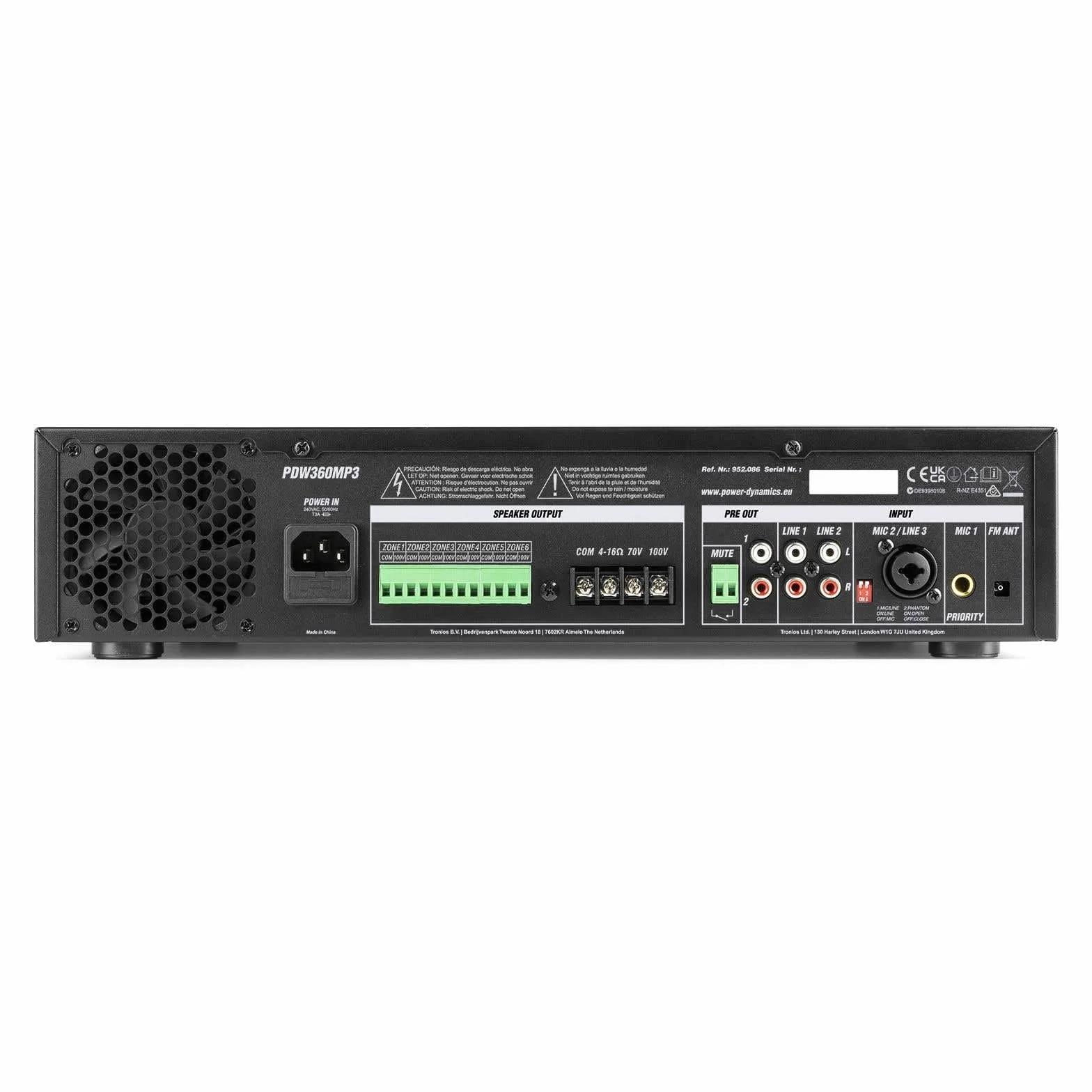 100v versterker met 6 zones - Power Dynamics PDW360MP3 - 100 volt versterker met Bluetooth - 360W