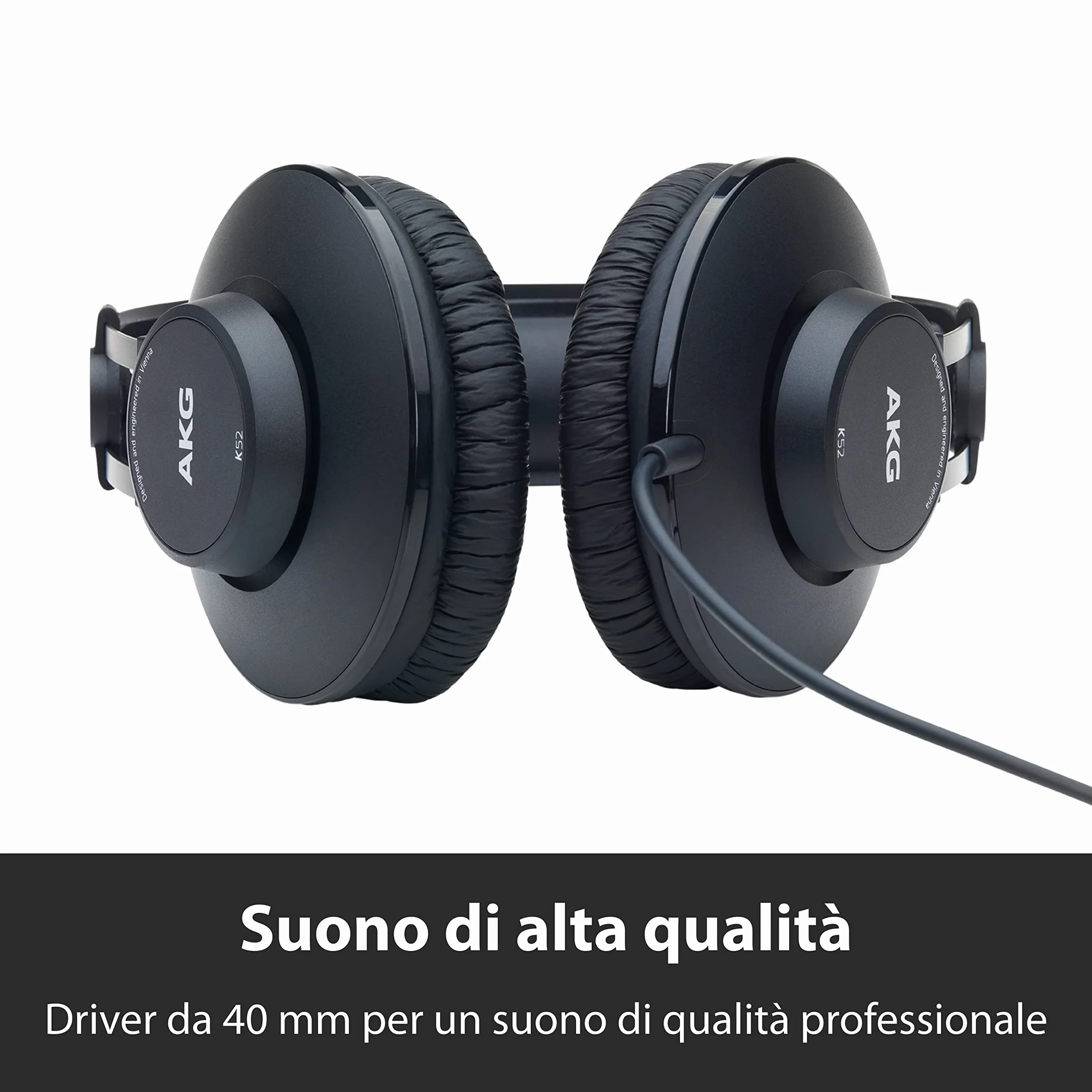 AKG K52 Cuffie da studio chiuse con cavo, adattatori 3,5 mm e 1/4", cavo 3 m - Nero