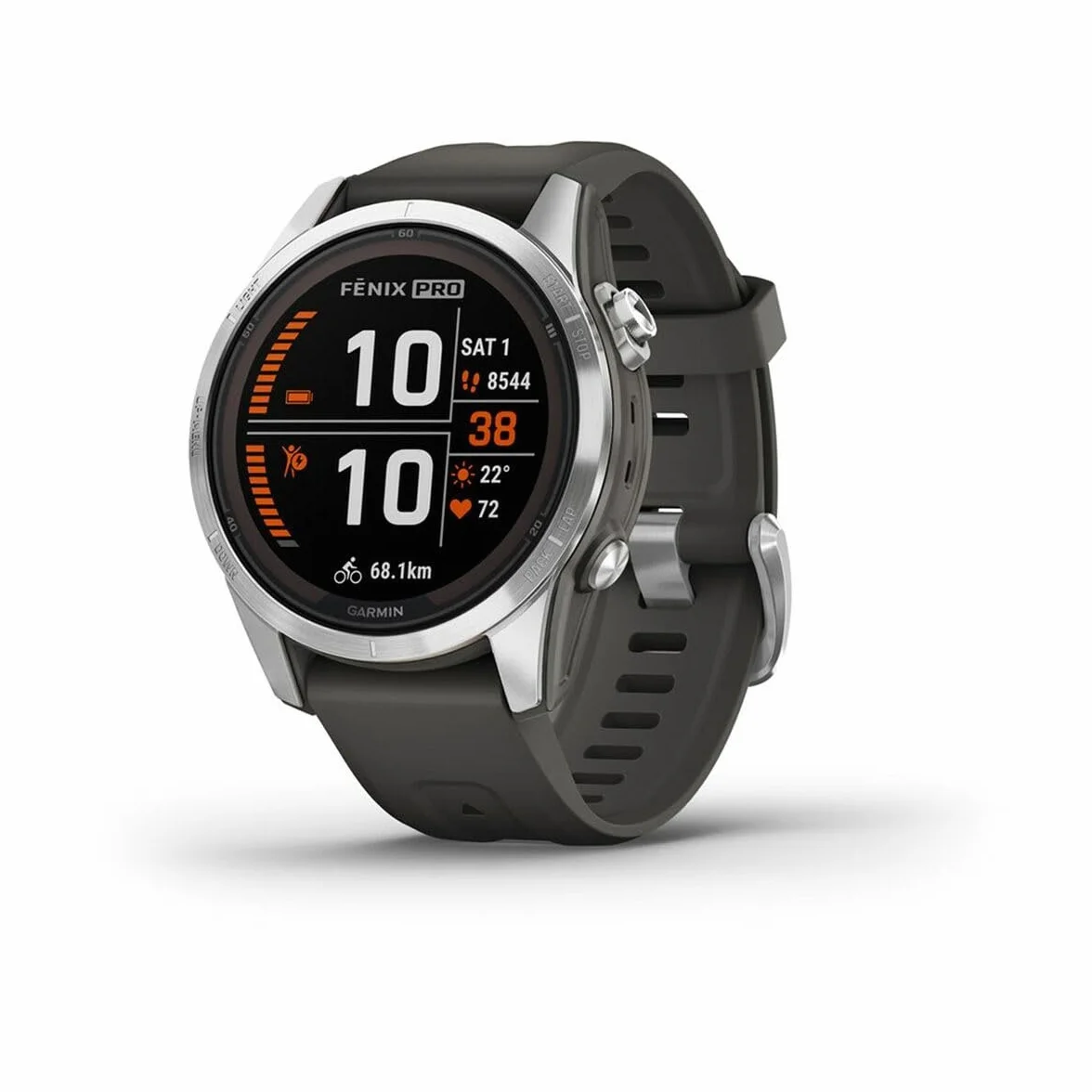 Garmin fēnix 7S Pro Solar, Smartwatch, Ricarica solare, 42mm, Torcia LED, Touchscreen 1,2", +30 Sport, GNSS multi-band, SpO2, Mappe, Musica, Autonomia 14 giorni (Silver & Graphite) (Ricondizionato)