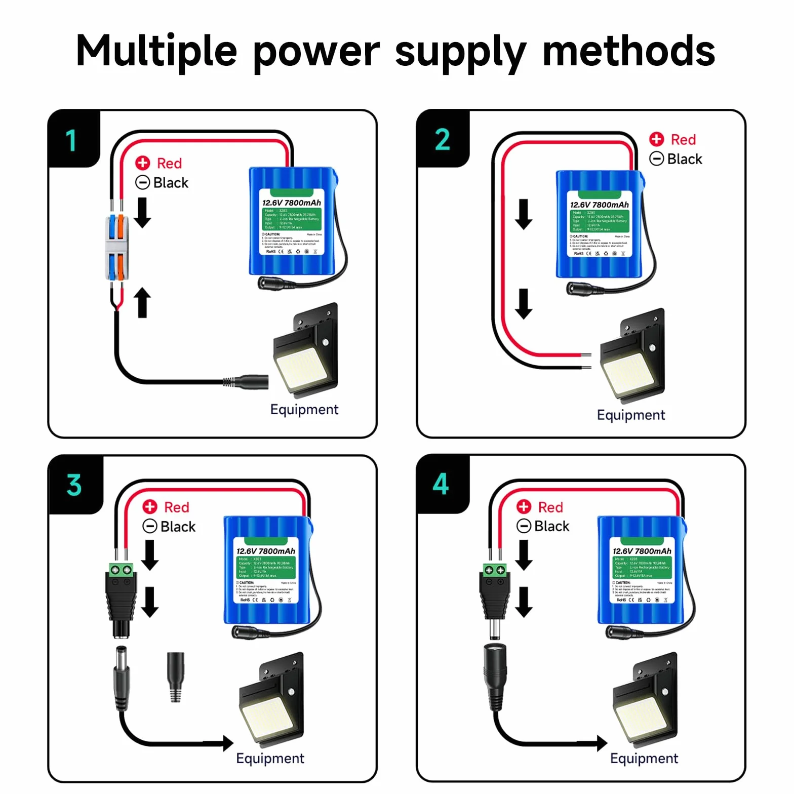 CITYORK 7800mAh 12,6V Batteria agli ioni di litio ricaricabile per Lampioni solari da esterno, telecamere CCTV, videocamere, lettori MP3, strisce LED e altro ancora