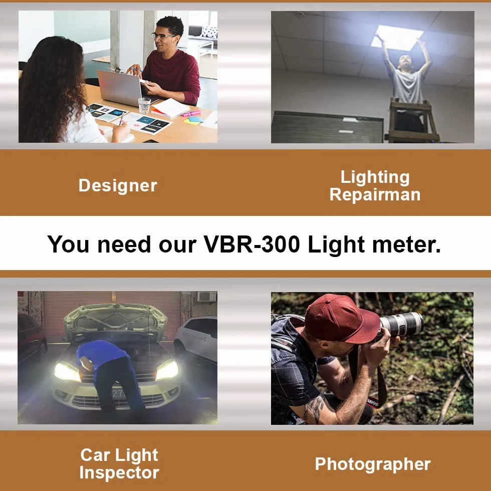 VBR-300 Esposimetro, Misuratore CCT, Temperatura di colore, Test LUX Distribuzione, Metro a candela