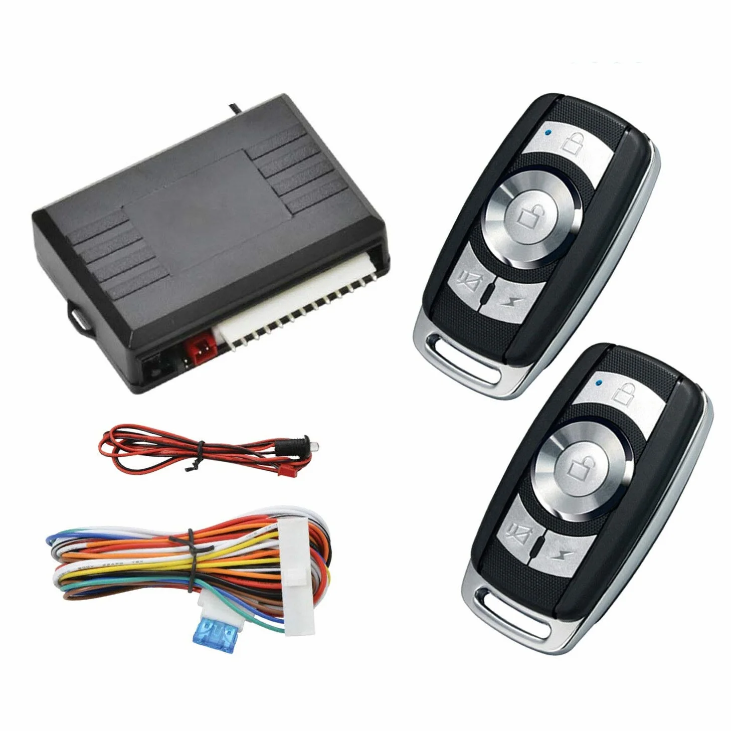 MASO Kit per chiusura centralizzata auto, universale, ingresso keyless, kit migliorato con scatola di controllo + 2 telecomandi di ricambio, per chiusura centralizzata delle portiere dell’auto